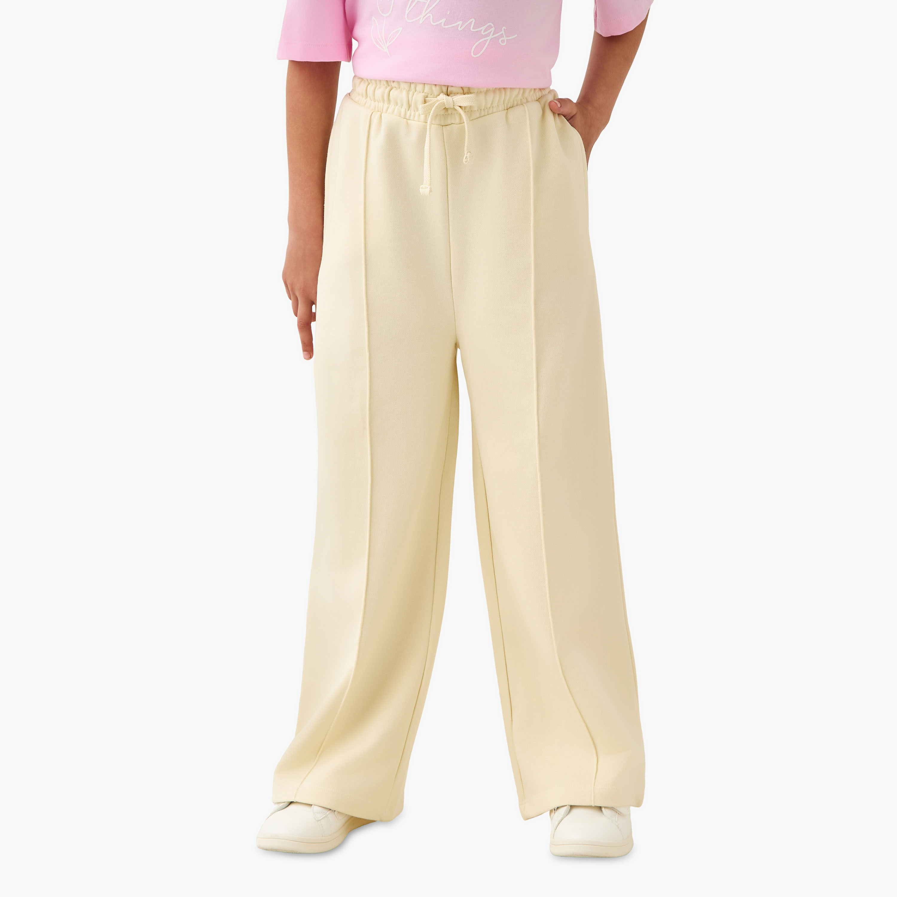 Juniors Elastic Waist Wide Leg Track Pants with Tipping Detail-girls-clothing-bottoms-joggersandtrackpants-image-1