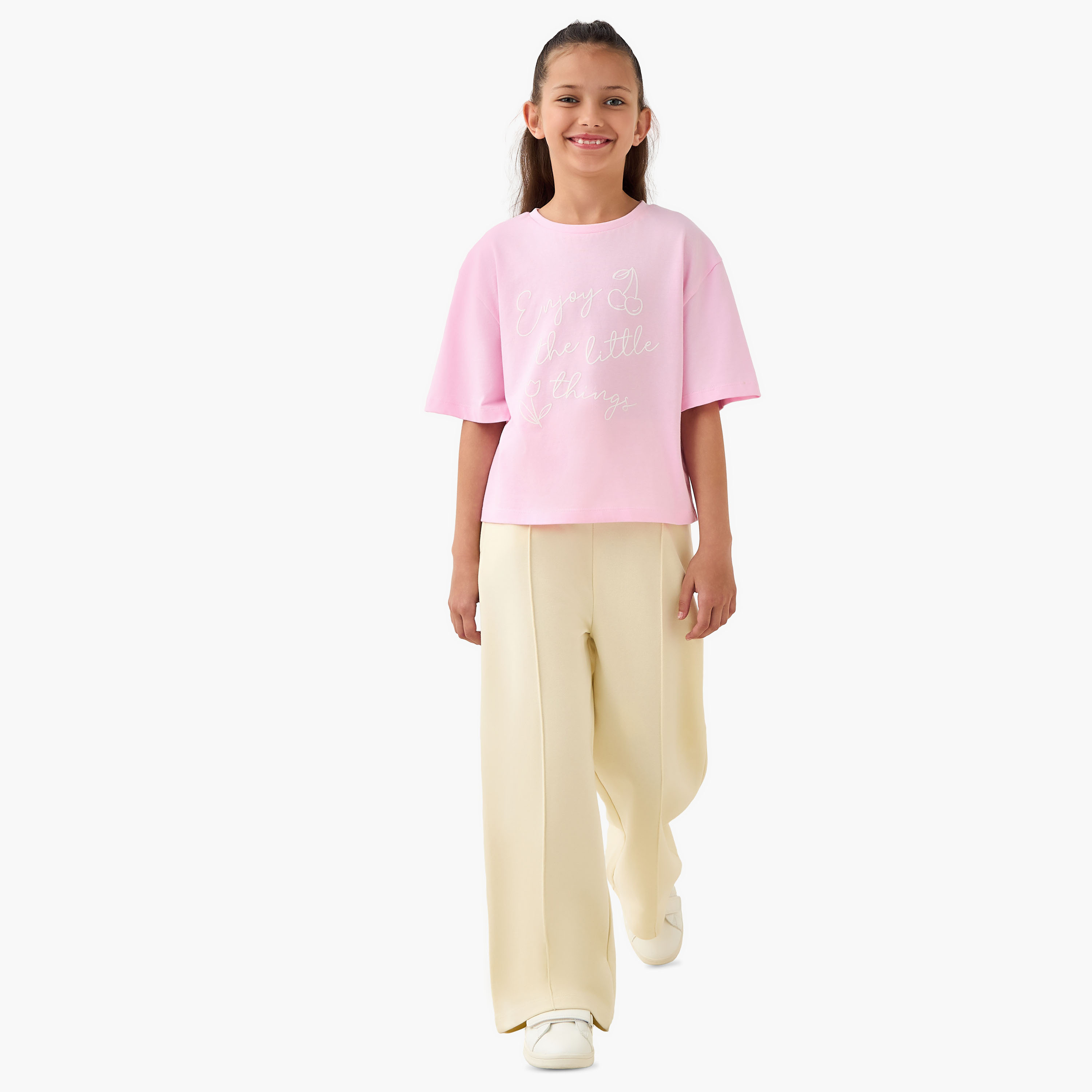 Juniors Elastic Waist Wide Leg Track Pants with Tipping Detail-girls-clothing-bottoms-joggersandtrackpants-image-2
