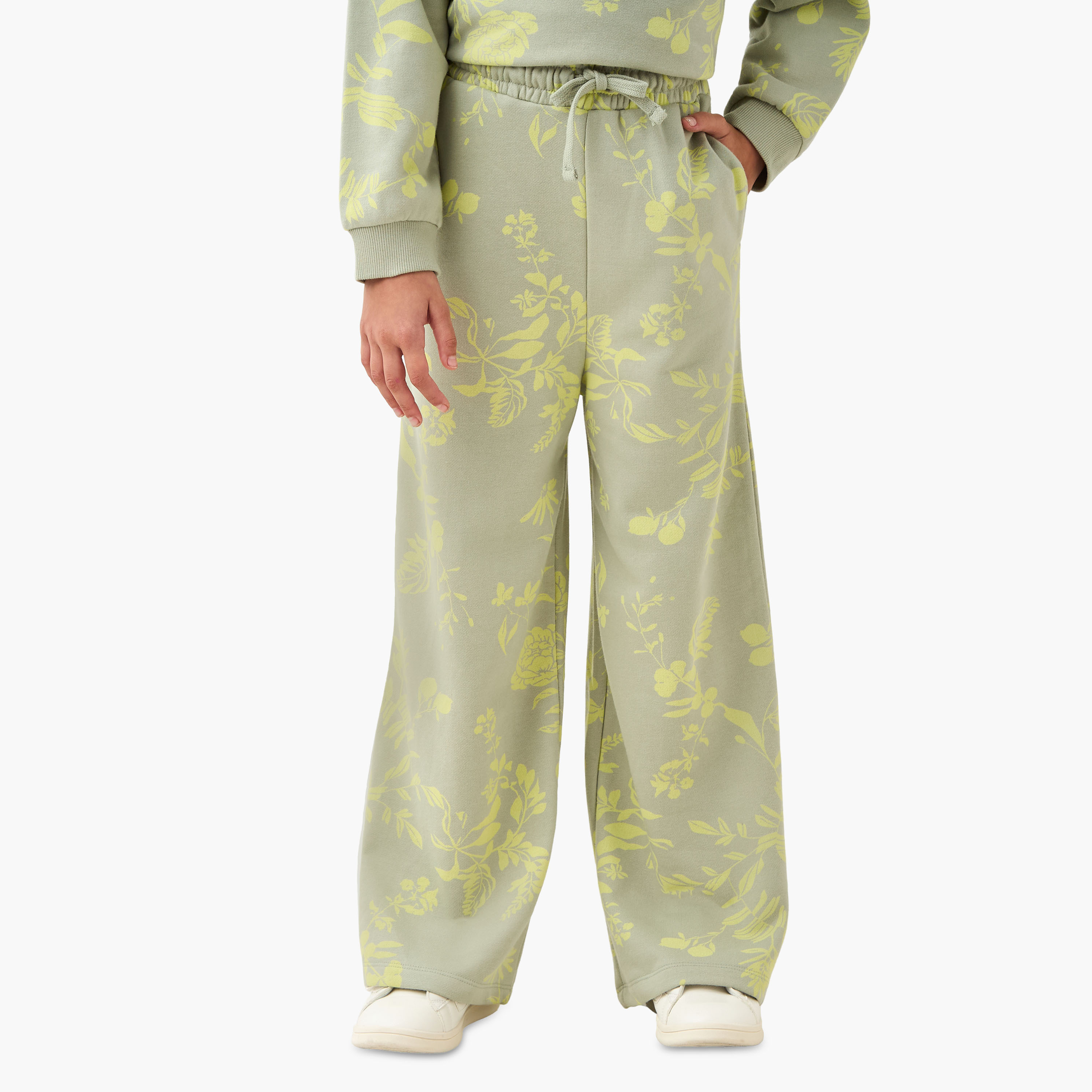 Juniors Drawstring Waist Wide Leg Track Pants with Floral Print-girls-clothing-bottoms-joggersandtrackpants-image-1