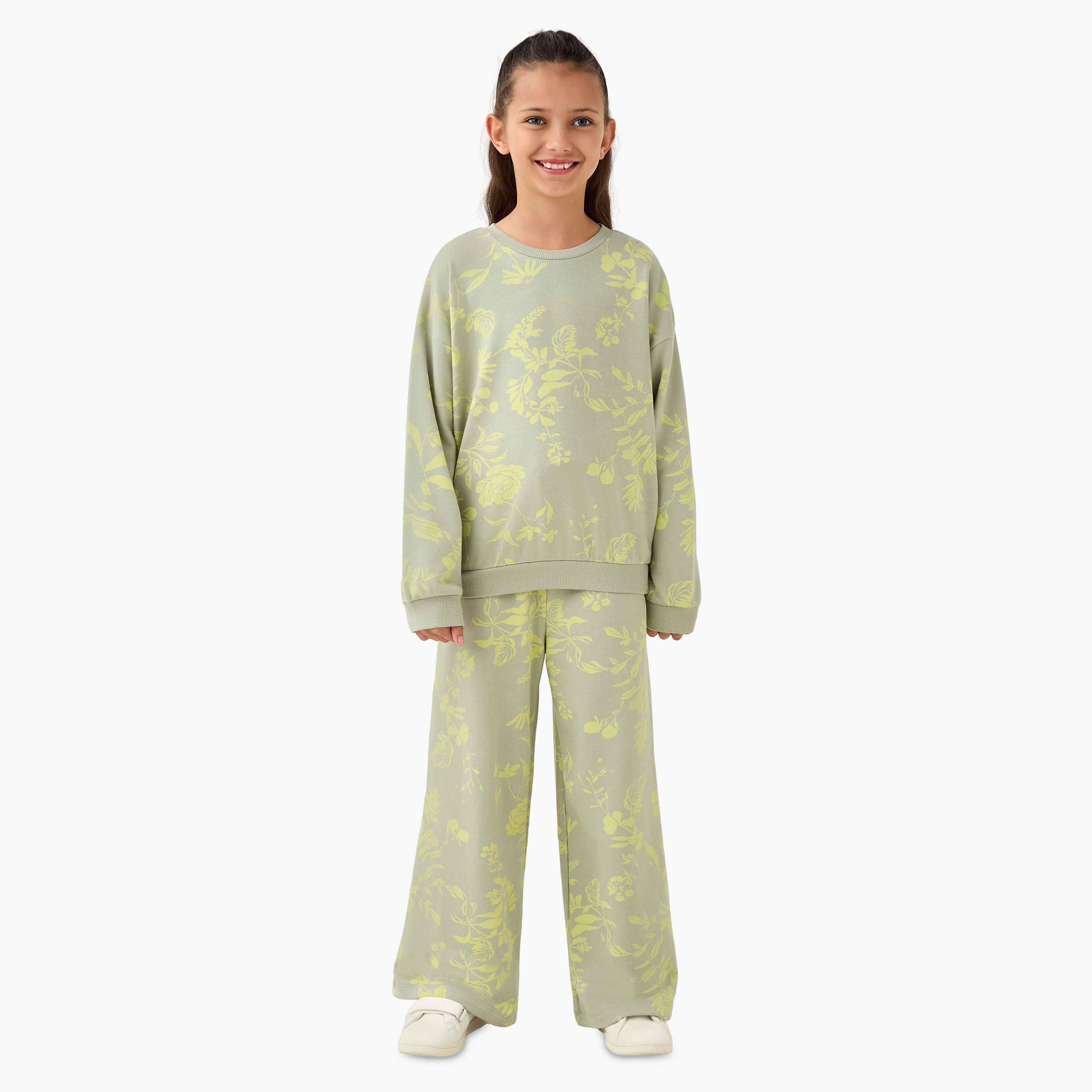Juniors Drawstring Waist Wide Leg Track Pants with Floral Print-girls-clothing-bottoms-joggersandtrackpants-image-2