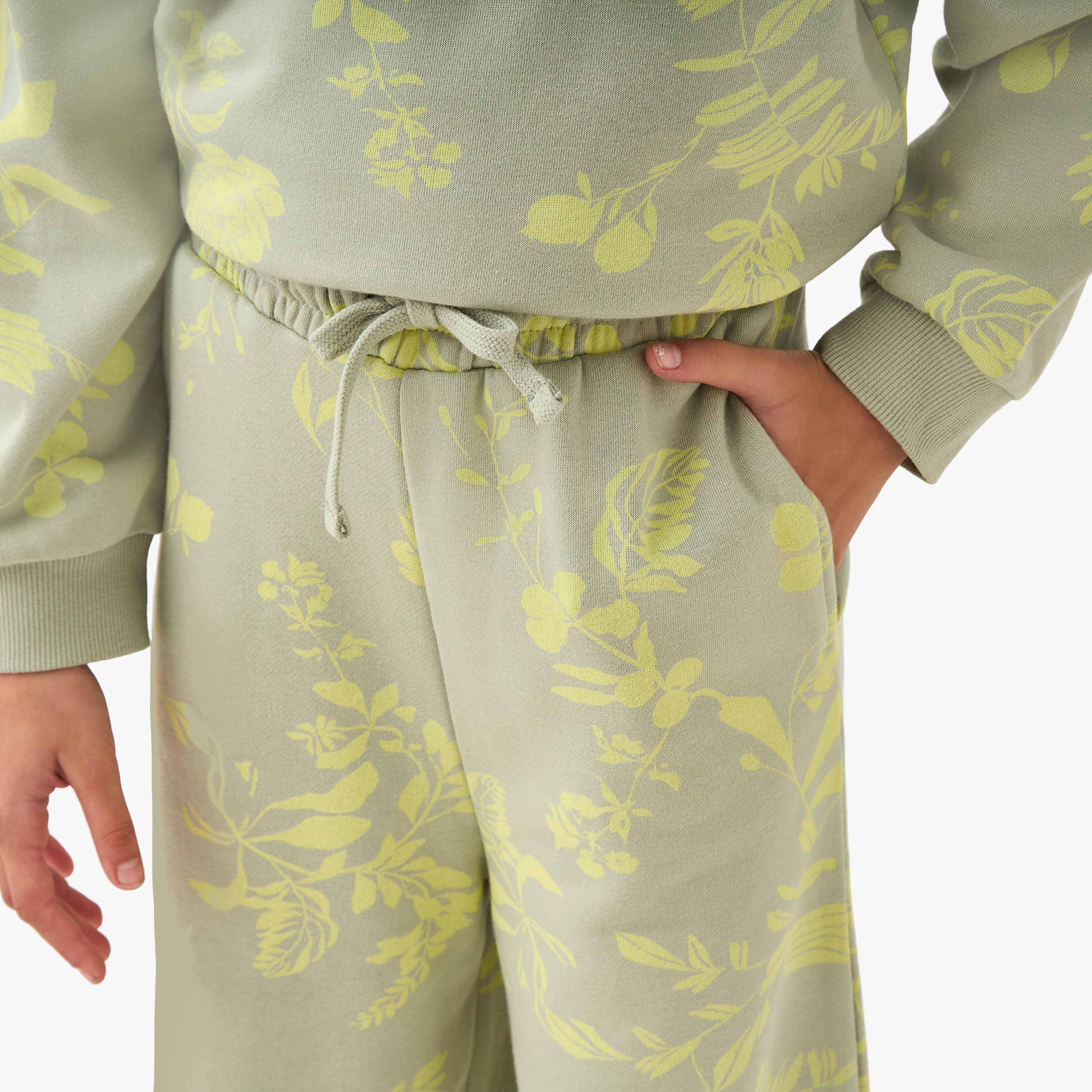 Juniors Drawstring Waist Wide Leg Track Pants with Floral Print-girls-clothing-bottoms-joggersandtrackpants-image-4