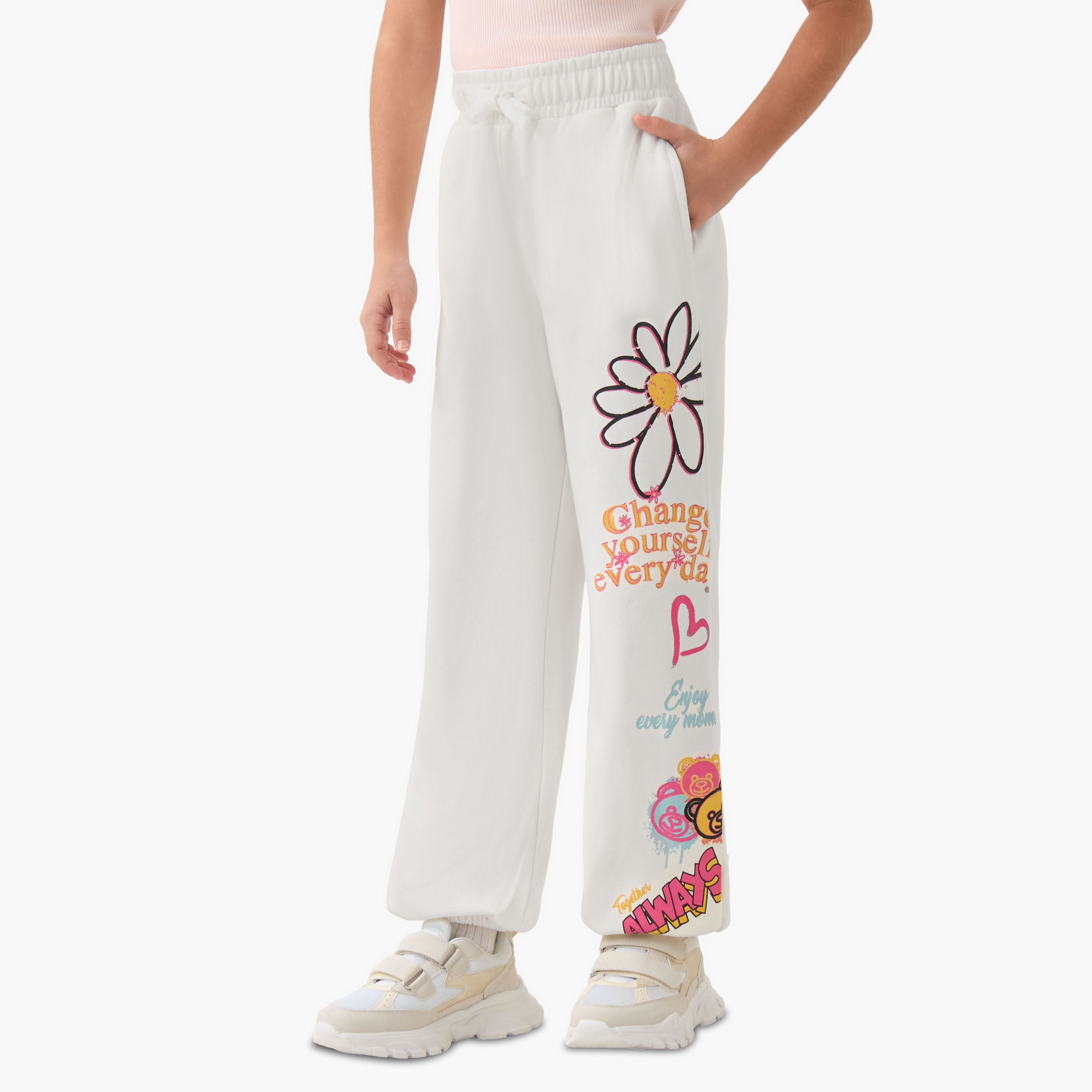 Juniors Elastic Wait Joggers with Graphic Print-girls-clothing-bottoms-joggersandtrackpants-image-1