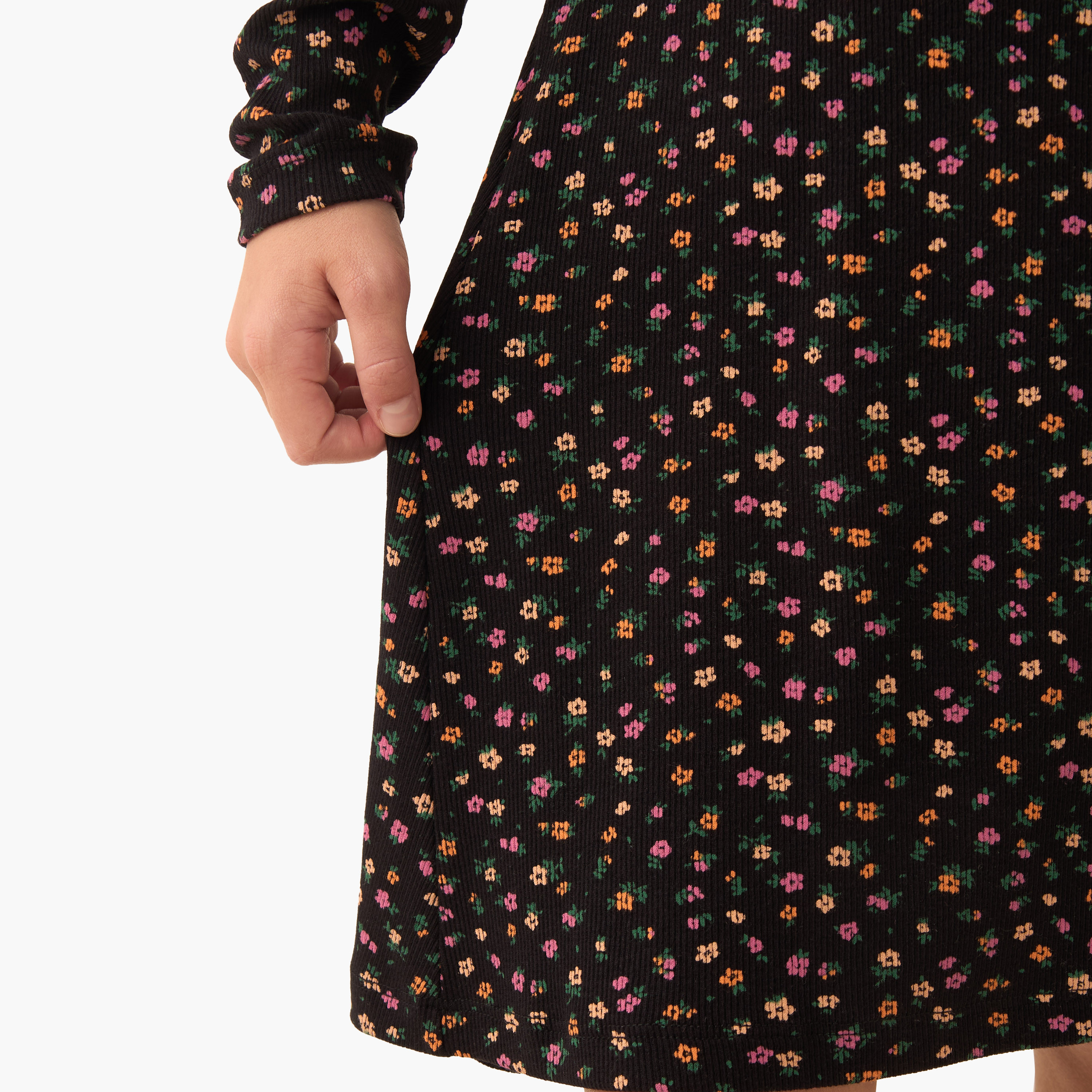 Juniors Round Neck Long Sleeves Knee Length Dress with Print-girls-clothing-dressesandjumpsuits-image-5