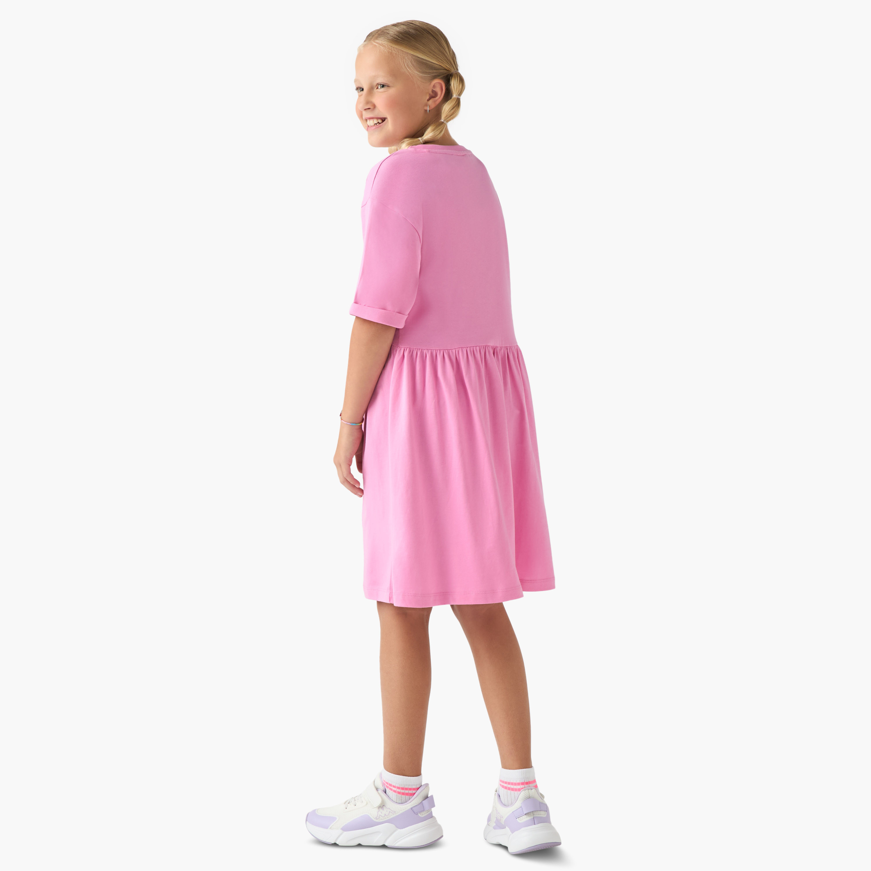 Juniors Round Neck Short Sleeves Midi Dress with Heart Print-girls-clothing-dressesandjumpsuits-image-3