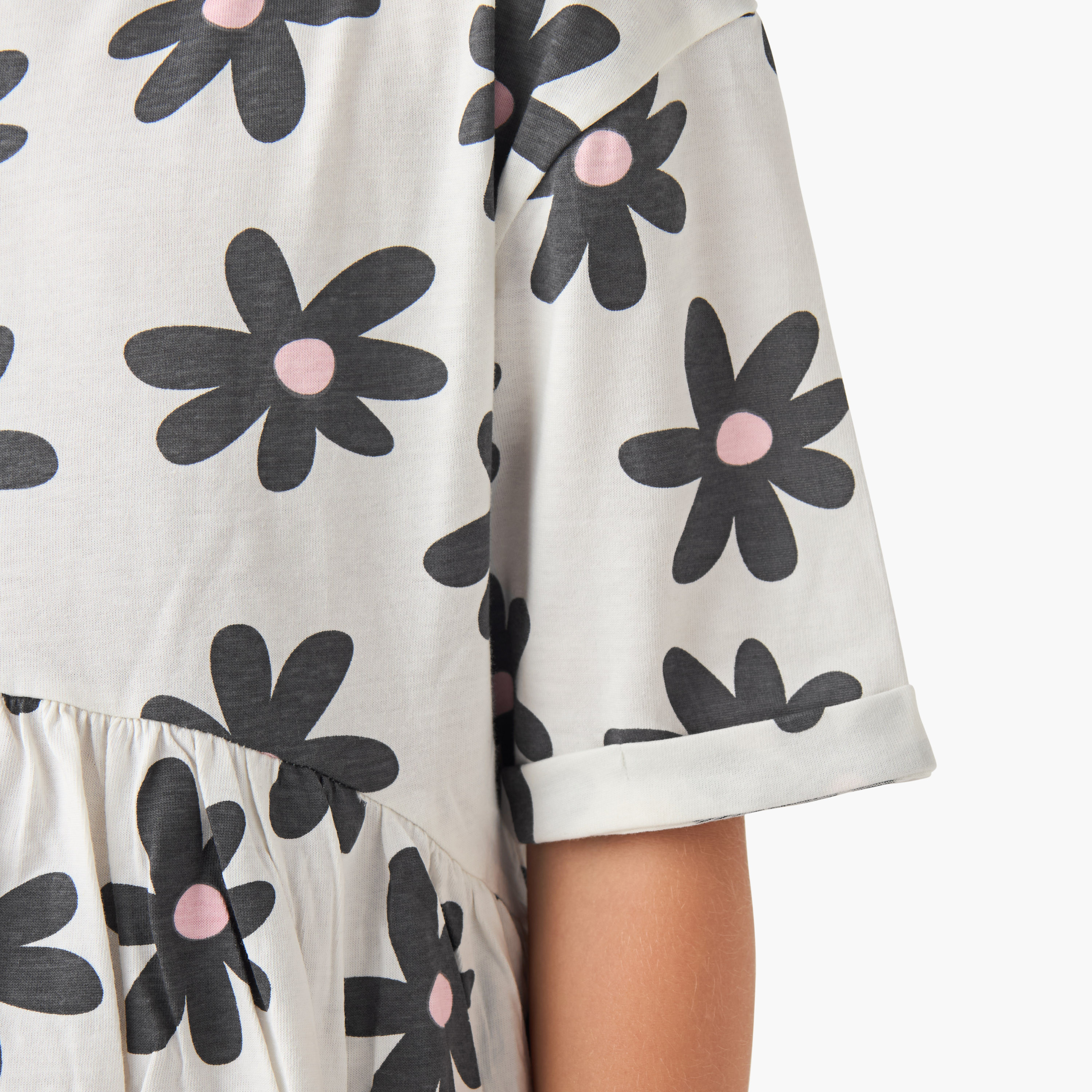 Juniors Round Neck Short Sleeves Dress with Floral Print-girls-clothing-dressesandjumpsuits-image-5