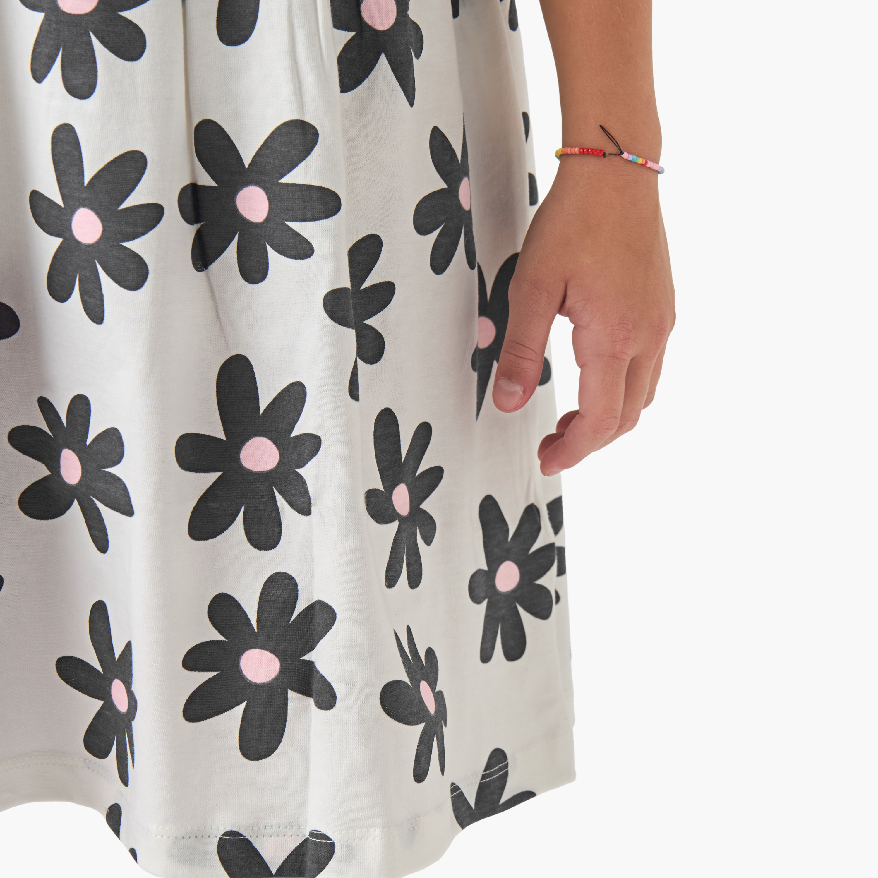 Juniors Round Neck Short Sleeves Dress with Floral Print-girls-clothing-dressesandjumpsuits-image-6