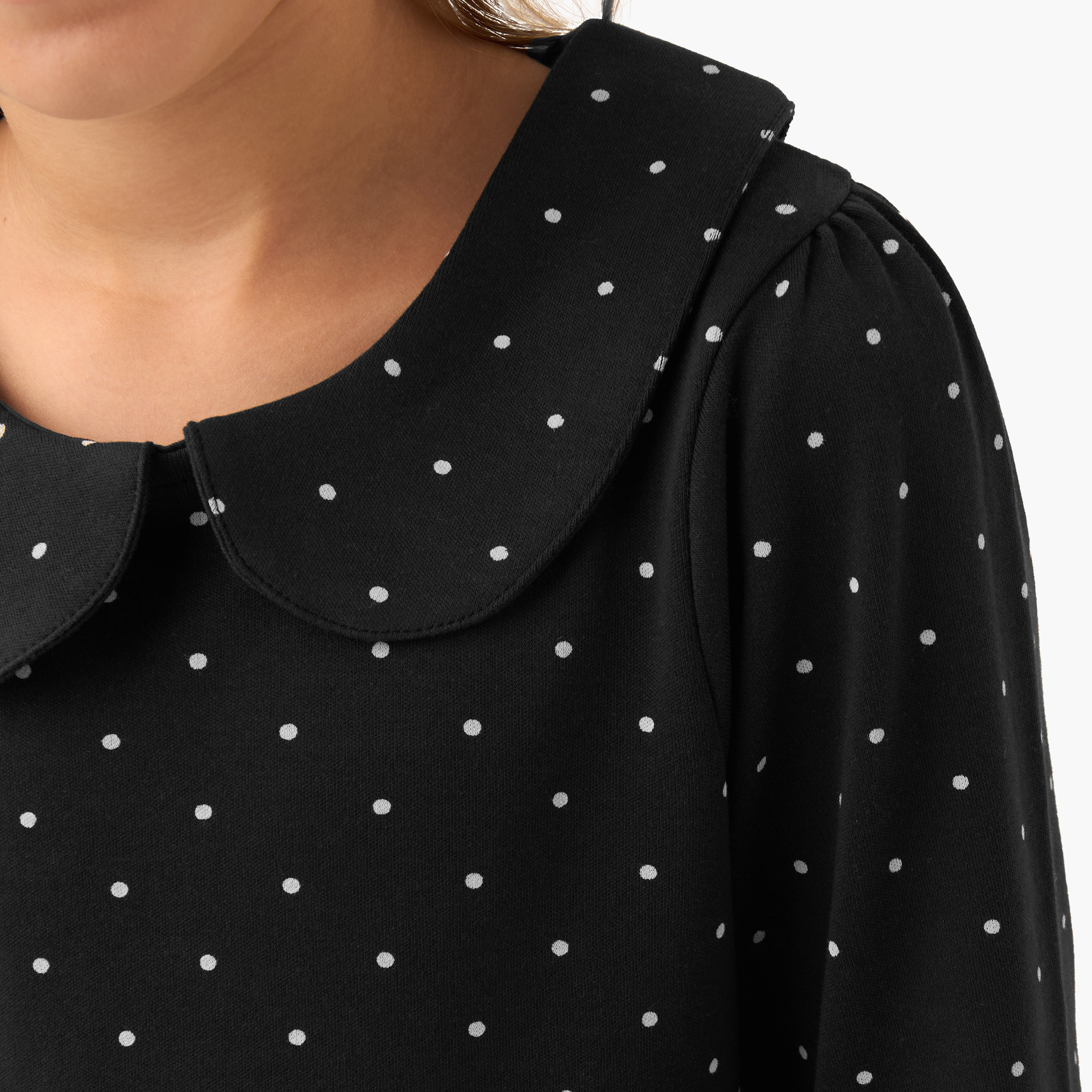 Juniors Peter Pan Collar Long Sleeves Knee Length Dress with Polka Dot Print-girls-clothing-dressesandjumpsuits-image-5