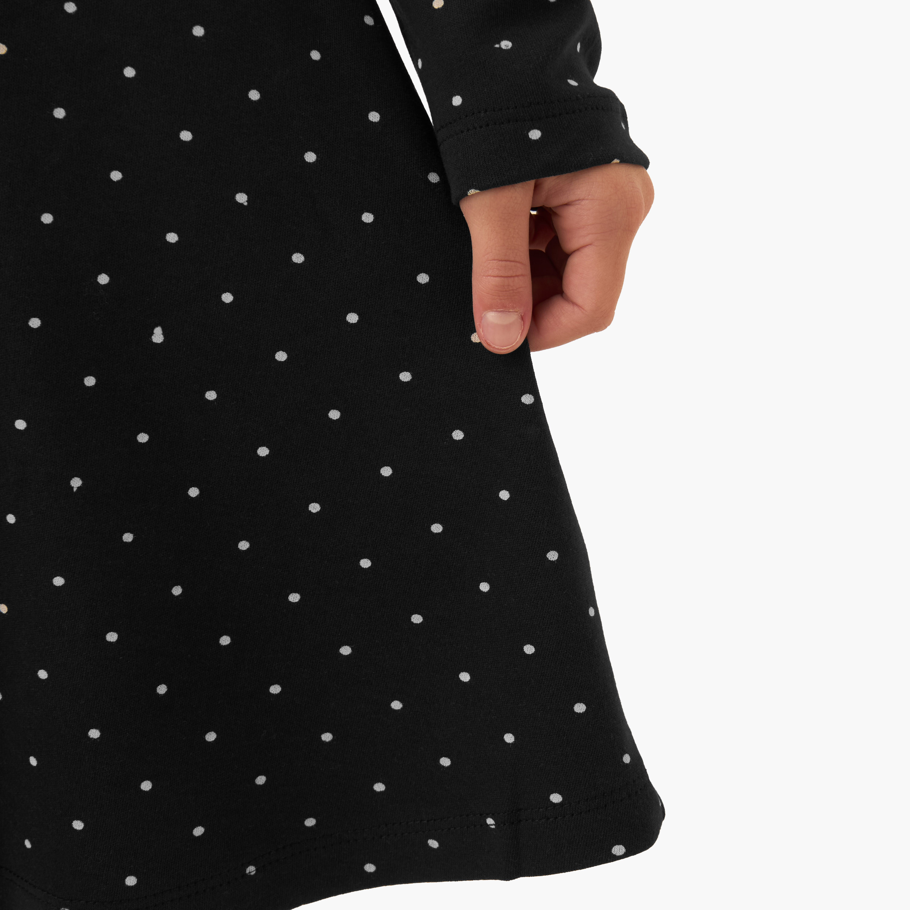 Juniors Peter Pan Collar Long Sleeves Knee Length Dress with Polka Dot Print-girls-clothing-dressesandjumpsuits-image-6