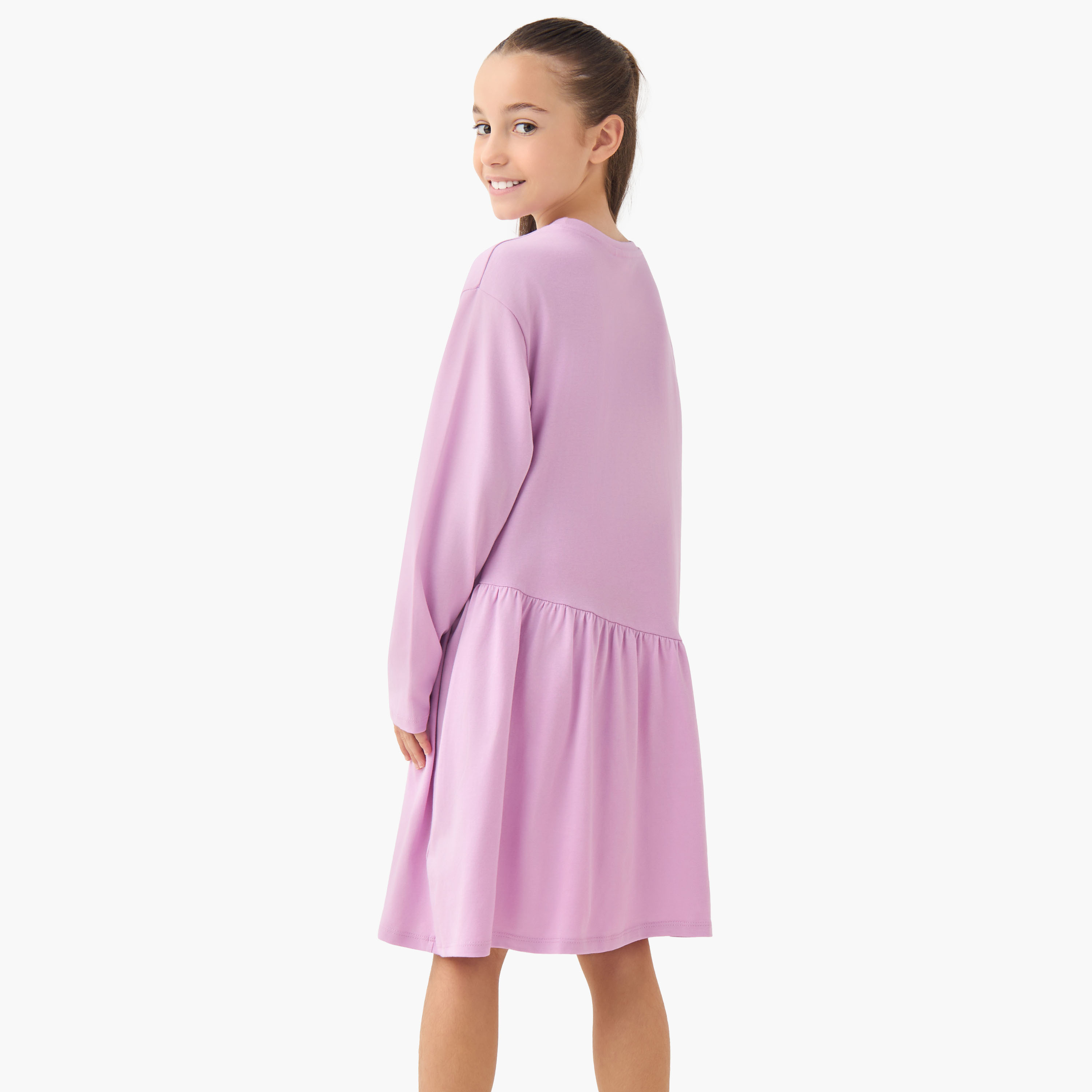 Juniors Round Neck Long Sleeves A-line Dress with Graphic Print-girls-clothing-dressesandjumpsuits-image-3