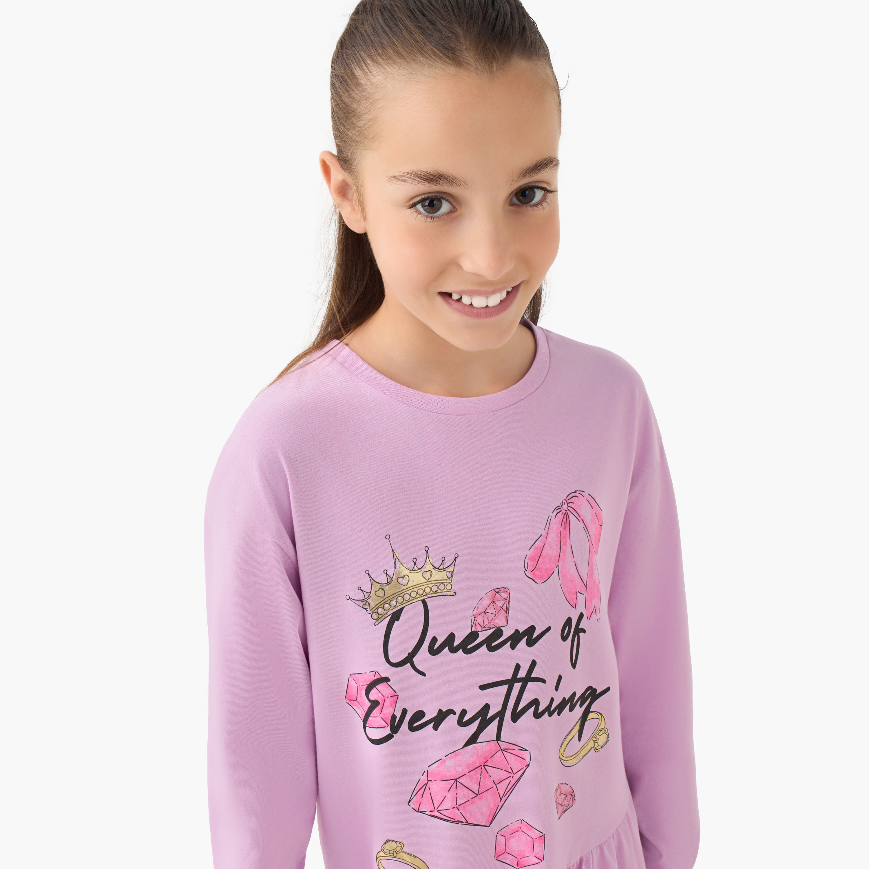 Juniors Round Neck Long Sleeves A-line Dress with Graphic Print-girls-clothing-dressesandjumpsuits-image-4