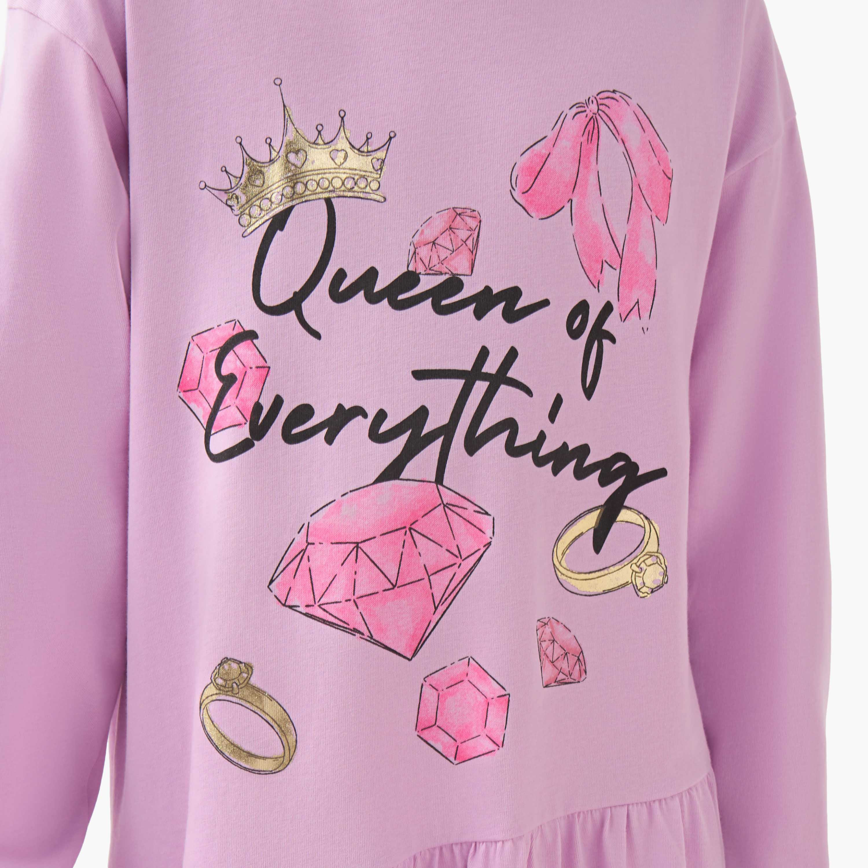 Juniors Round Neck Long Sleeves A-line Dress with Graphic Print-girls-clothing-dressesandjumpsuits-image-5