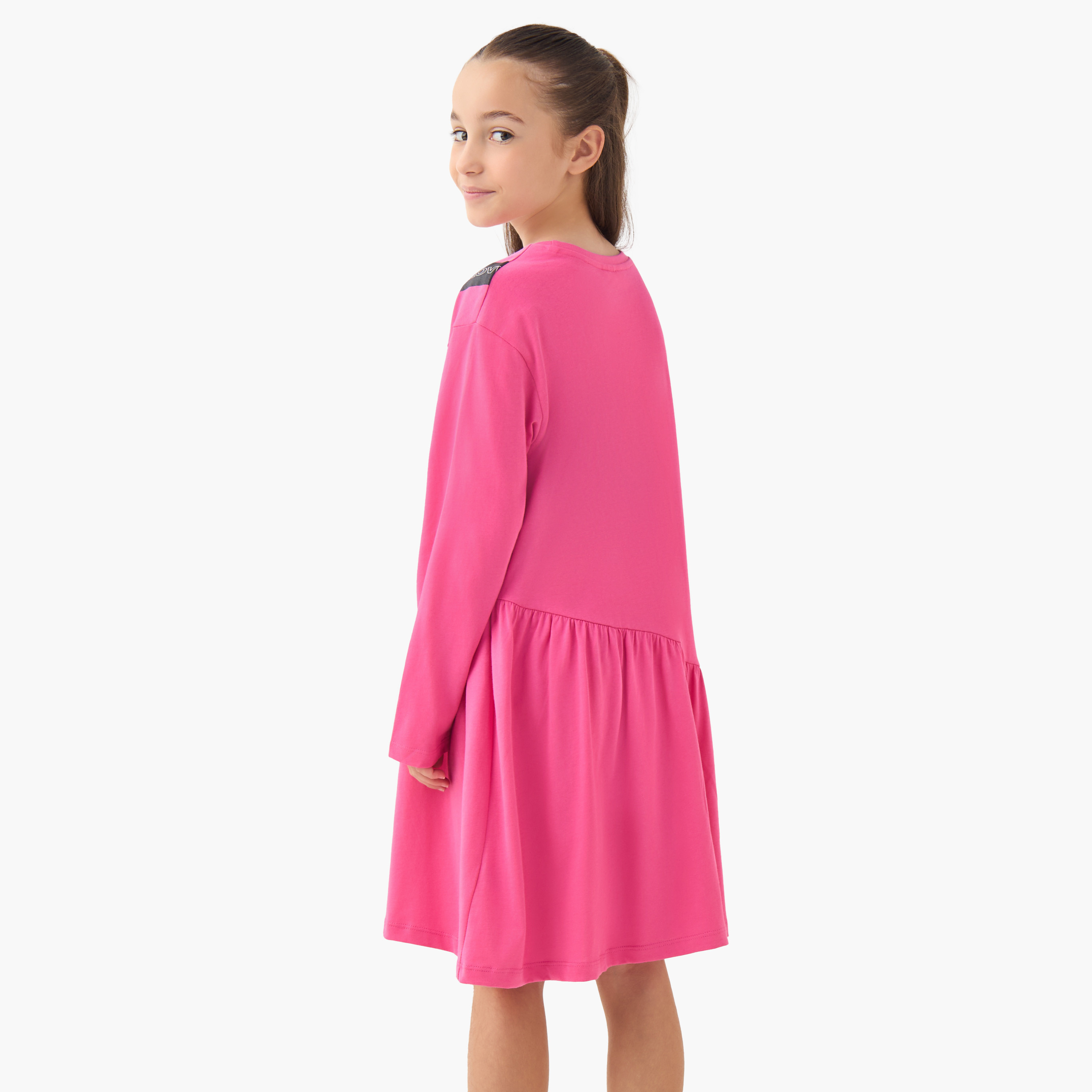 Juniors Round Neck Long Sleeves A-line Dress with Graphic Print-girls-clothing-dressesandjumpsuits-image-3