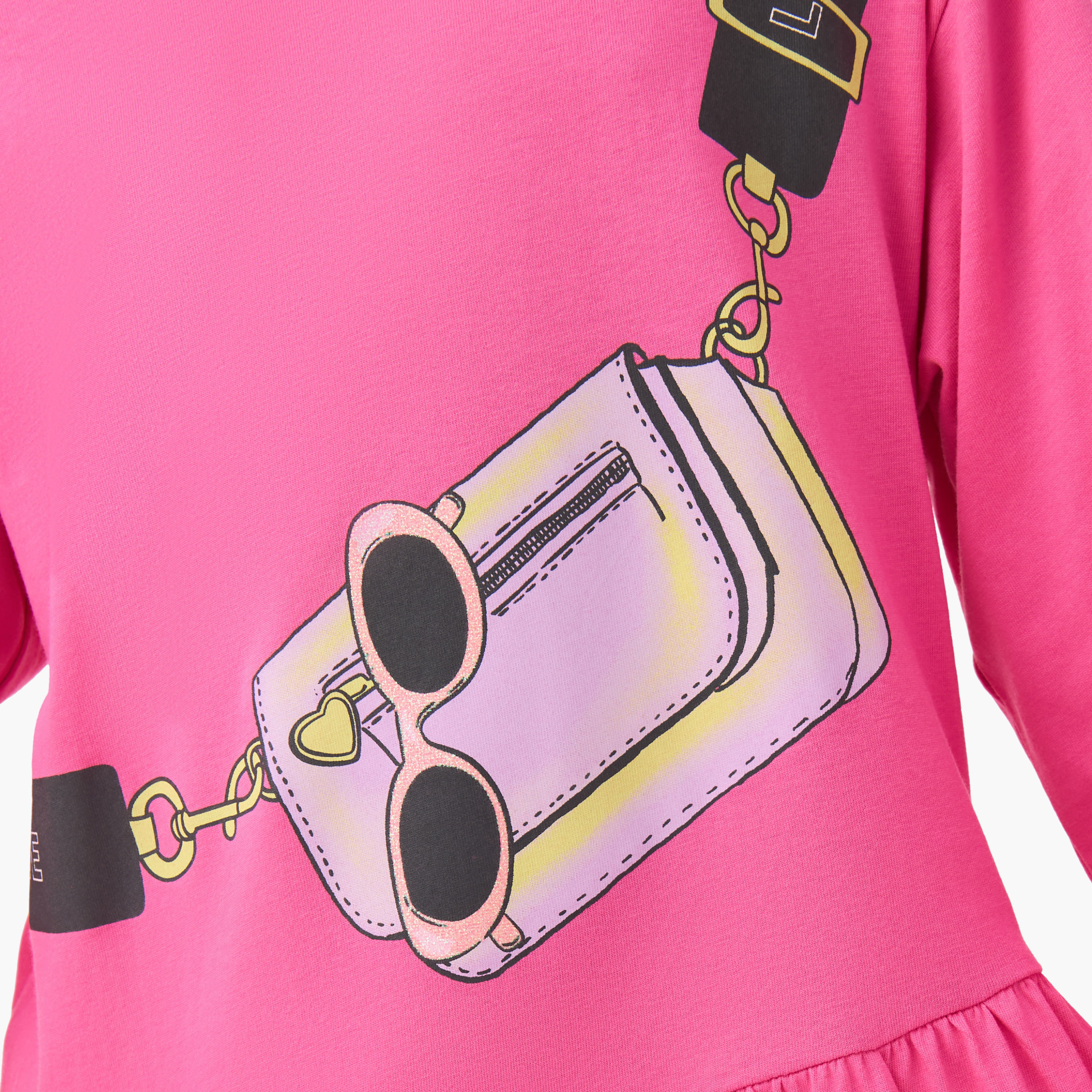 Juniors Round Neck Long Sleeves A-line Dress with Graphic Print-girls-clothing-dressesandjumpsuits-image-5