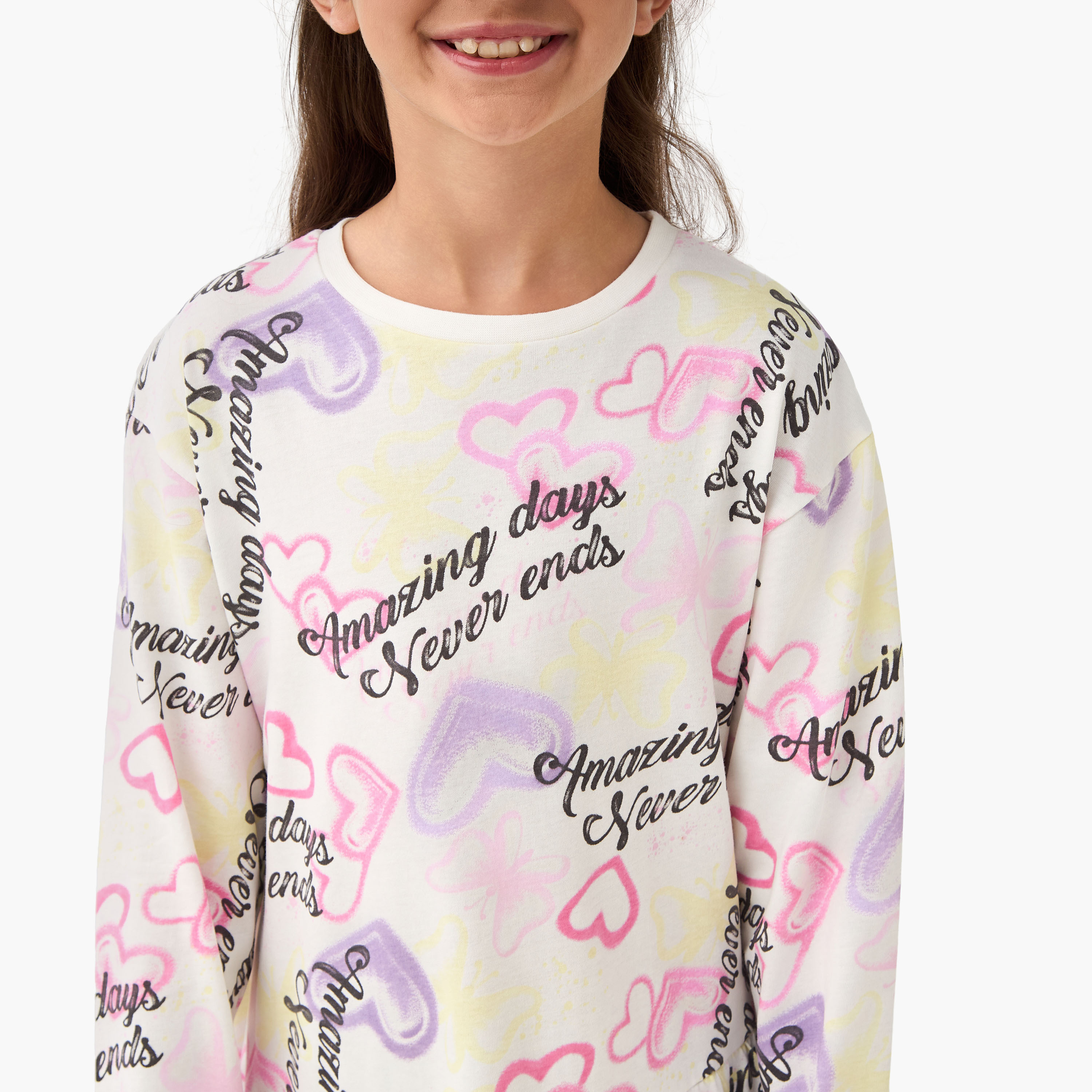 Juniors Round Neck Long Sleeve Dress with Heart Print-girls-clothing-dressesandjumpsuits-image-4
