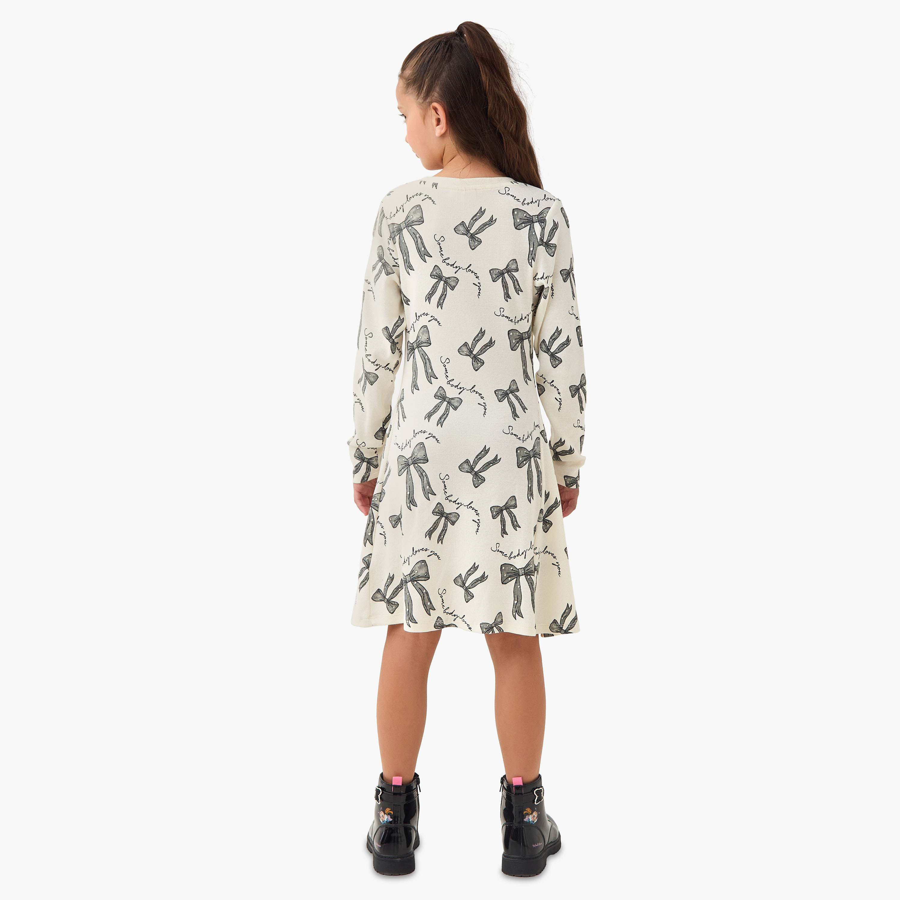 Juniors Round Neck Long Sleeve Dress with Floral Print-girls-clothing-dressesandjumpsuits-image-3