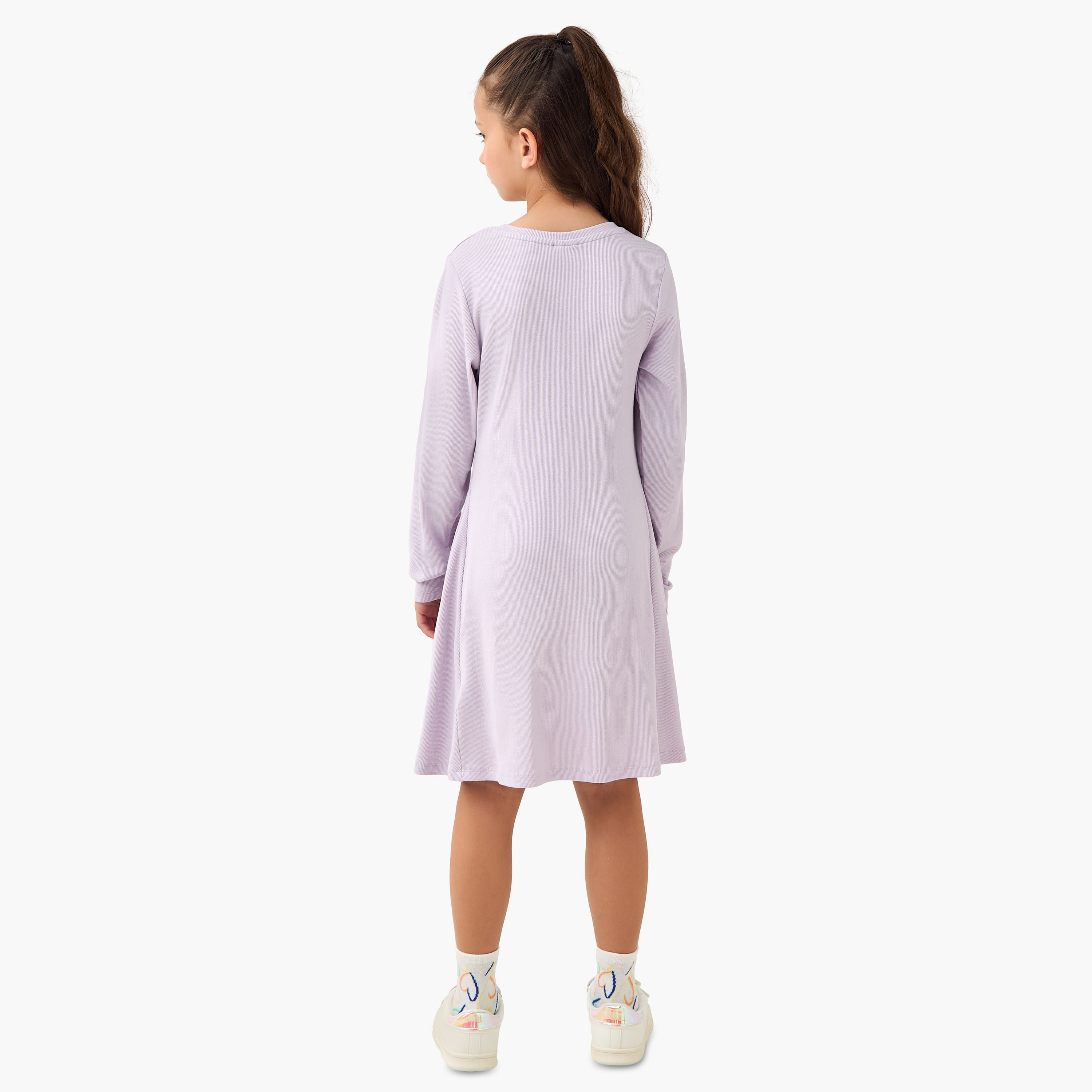 Juniors Round Neck Long Sleeve Dress with Floral Print-girls-clothing-dressesandjumpsuits-image-3