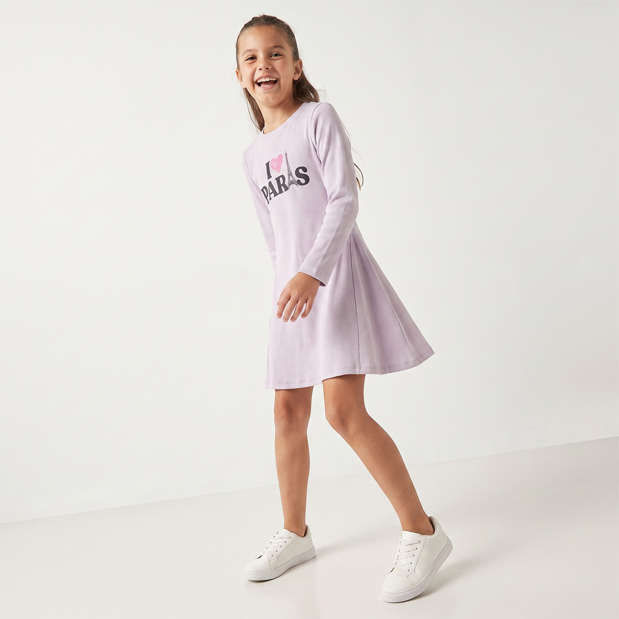 فستان بأكمام طويلة وياقة مستديرة بطبعات زهور من جونيورز-girls-clothing-dressesandjumpsuits-image-1