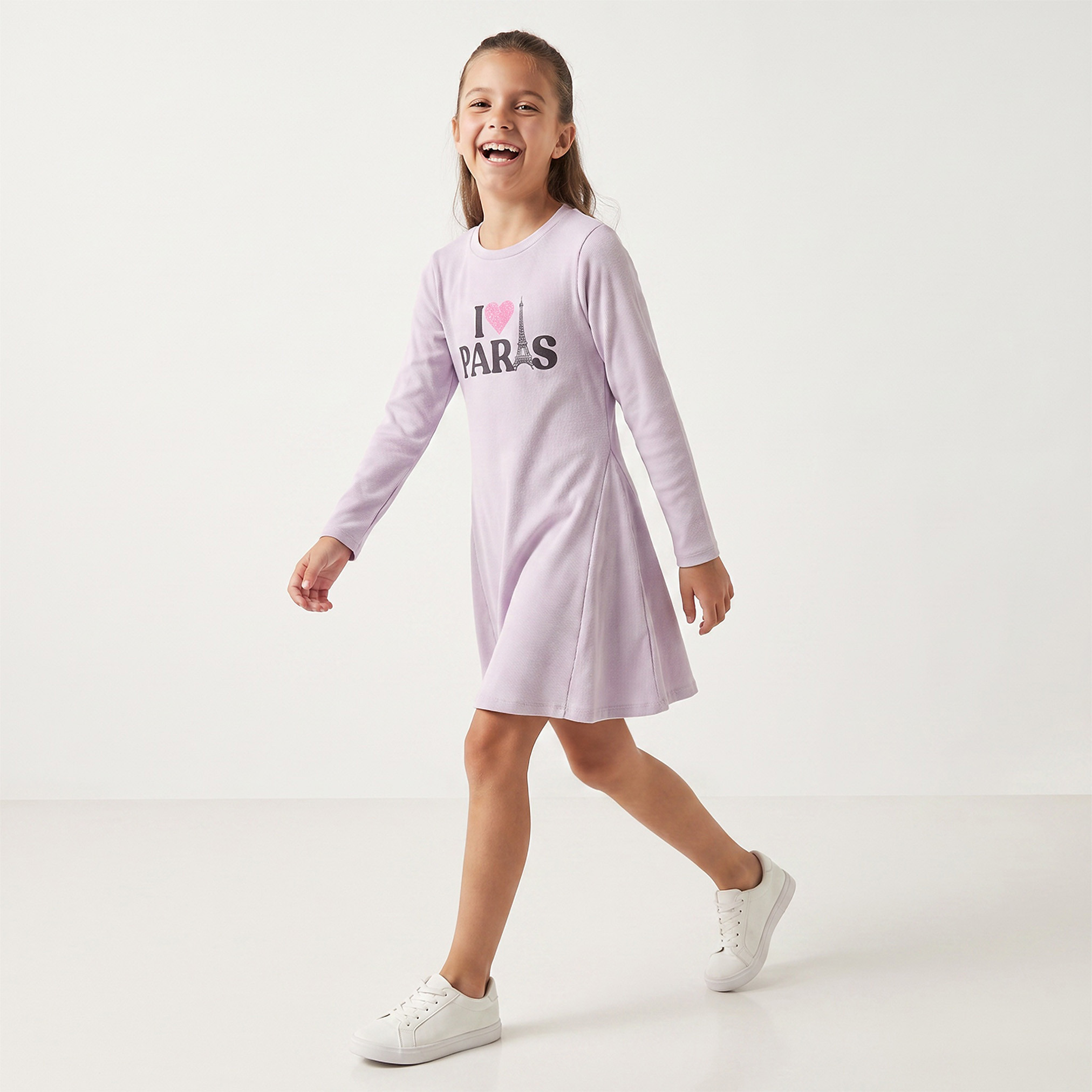فستان بأكمام طويلة وياقة مستديرة بطبعات زهور من جونيورز-girls-clothing-dressesandjumpsuits-image-5