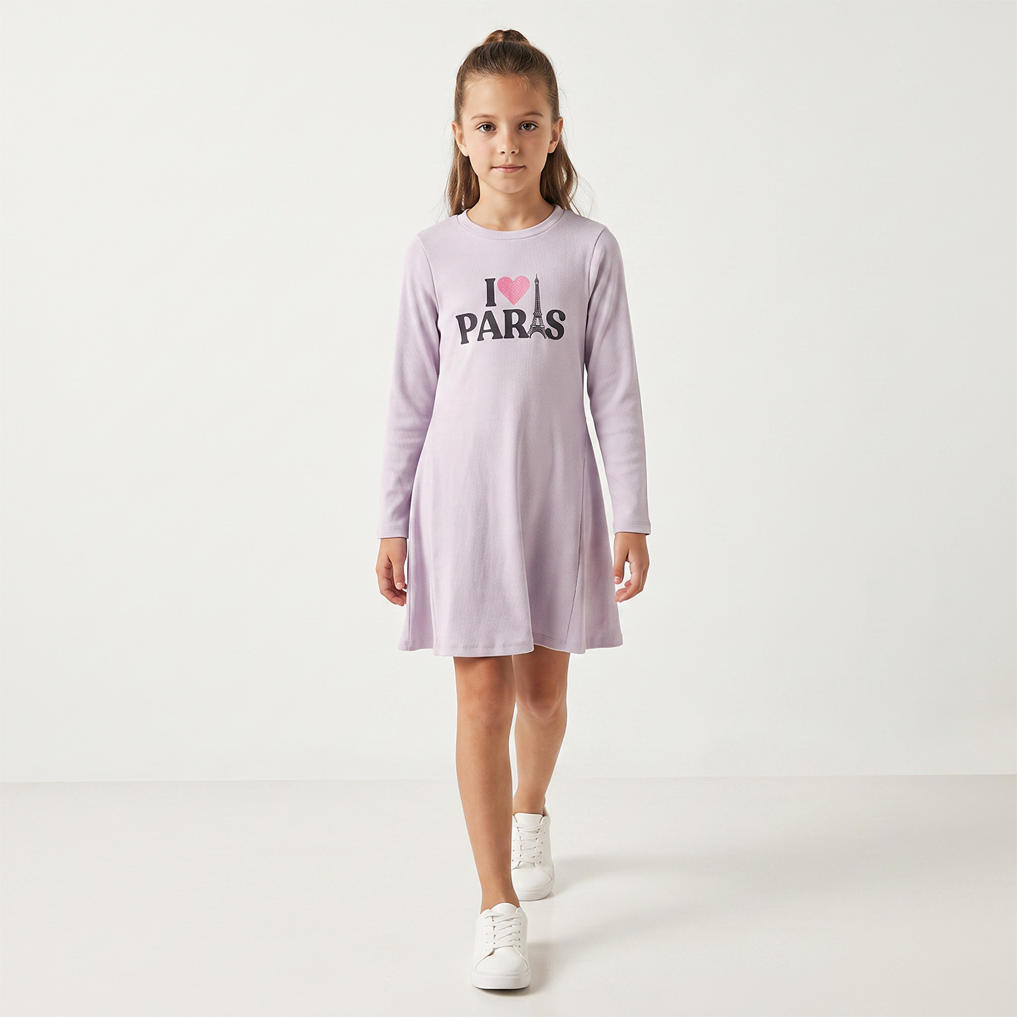 فستان بأكمام طويلة وياقة مستديرة بطبعات زهور من جونيورز-girls-clothing-dressesandjumpsuits-image-6