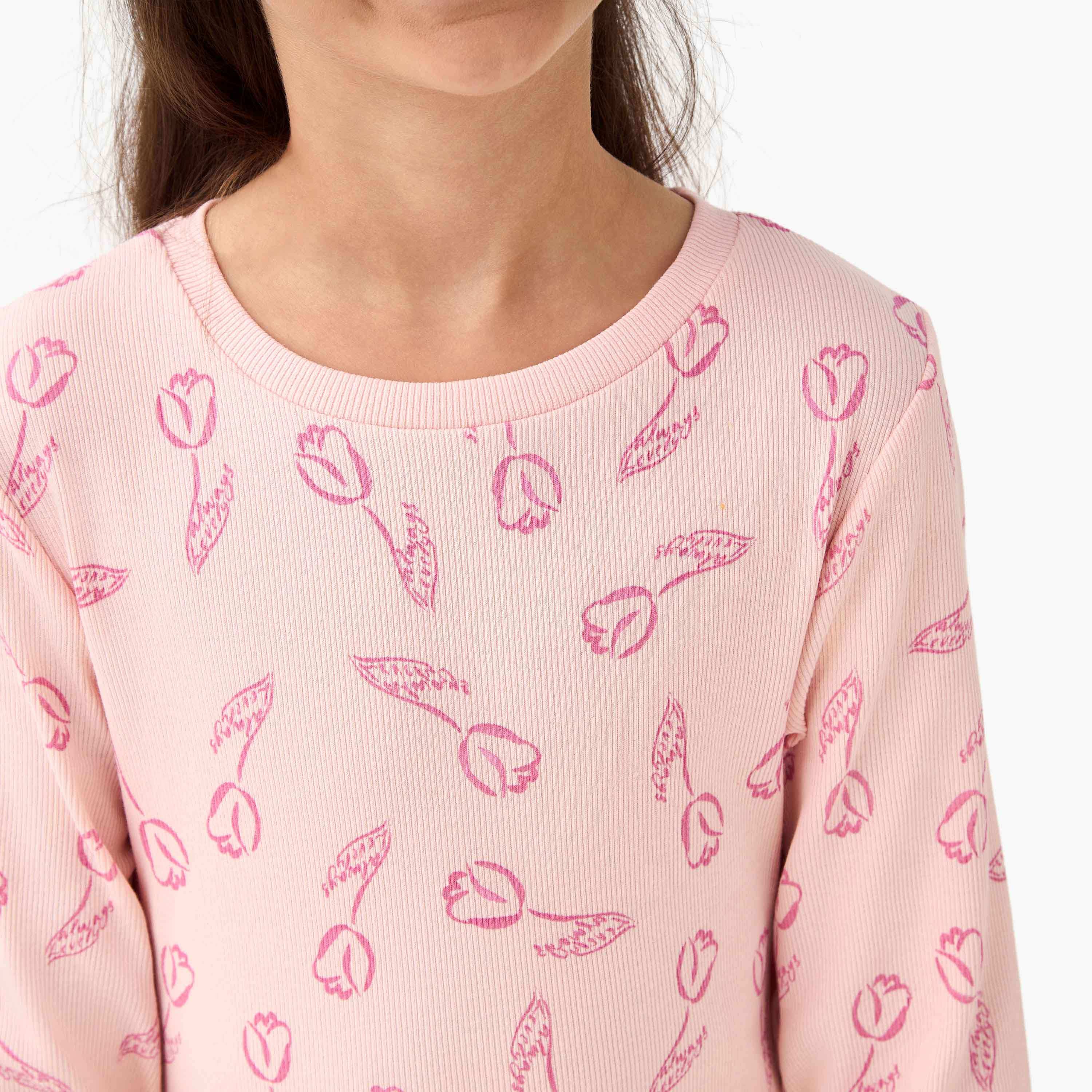 Juniors Round Neck Long Sleeve Dress with Floral Print-girls-clothing-dressesandjumpsuits-image-4