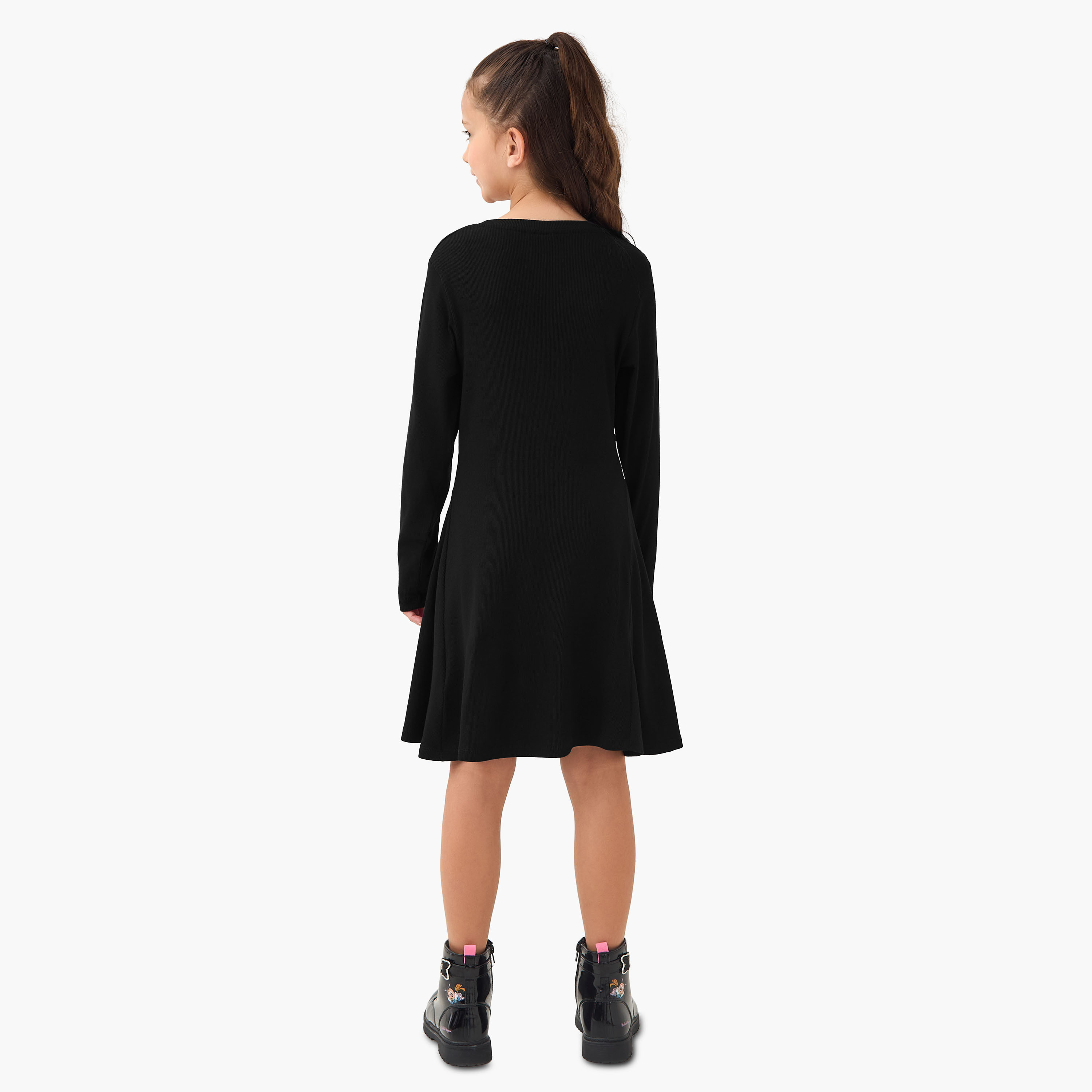 فستان بقصة إيه لاين بياقة مستديرة وأكمام طويلة بطبعات فراشات من جونيورز-girls-clothing-dressesandjumpsuits-image-3