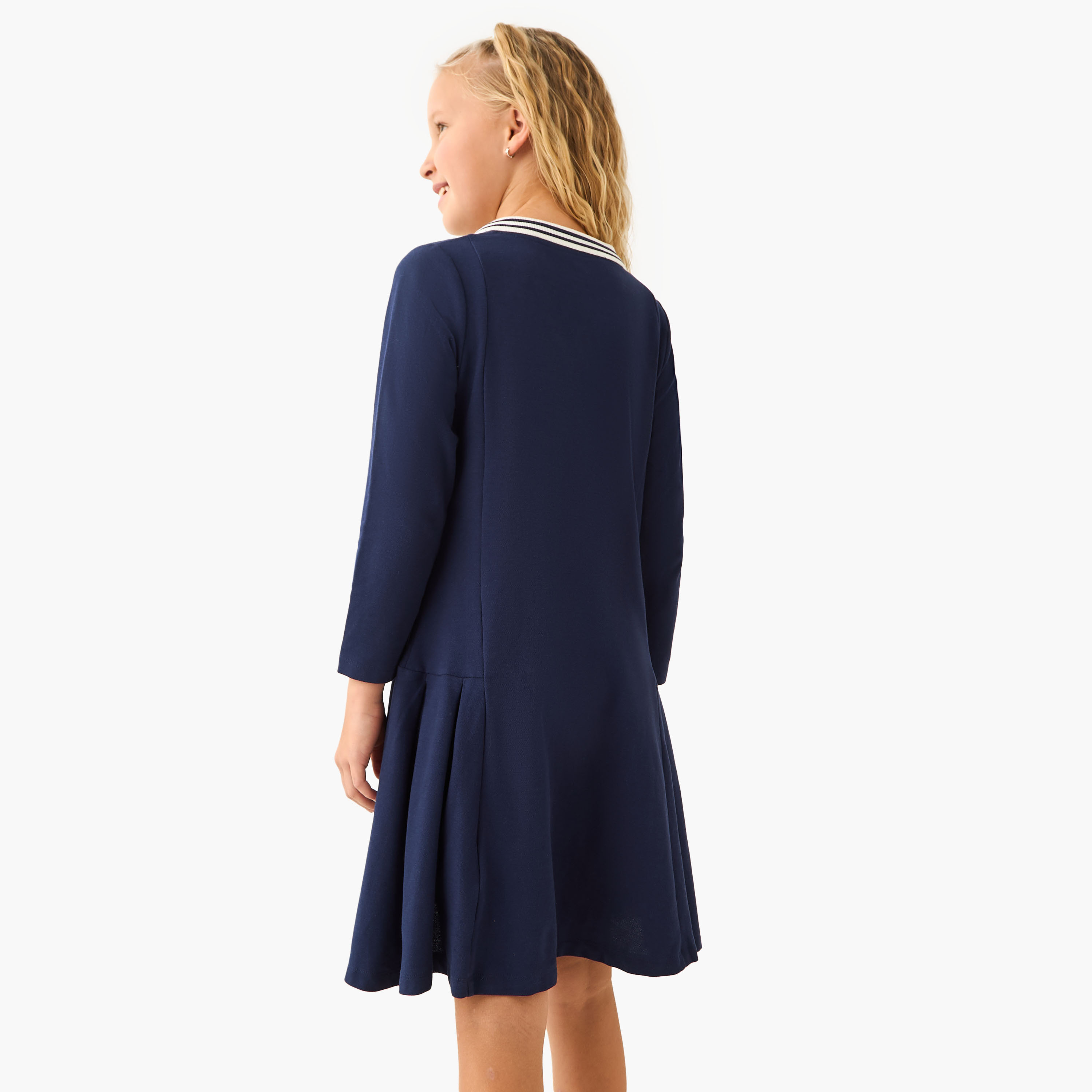 Juniors Collared Long Sleeves Knee Length Polo Dress with Los Angeles Embroidery-girls-clothing-dressesandjumpsuits-image-3