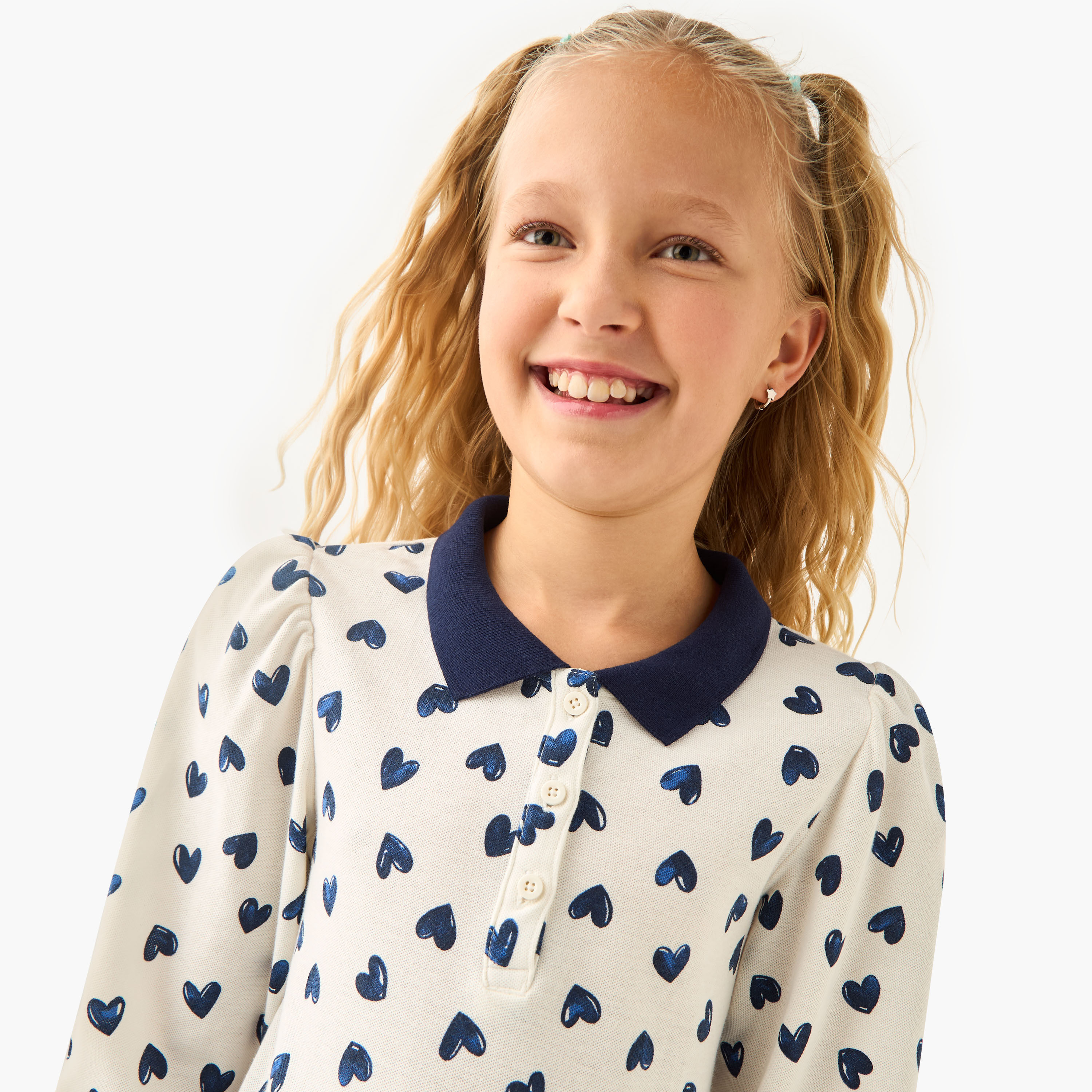 Juniors Collared Long Sleeves Knee Length Polo Dress with Heart Print-girls-clothing-dressesandjumpsuits-image-4