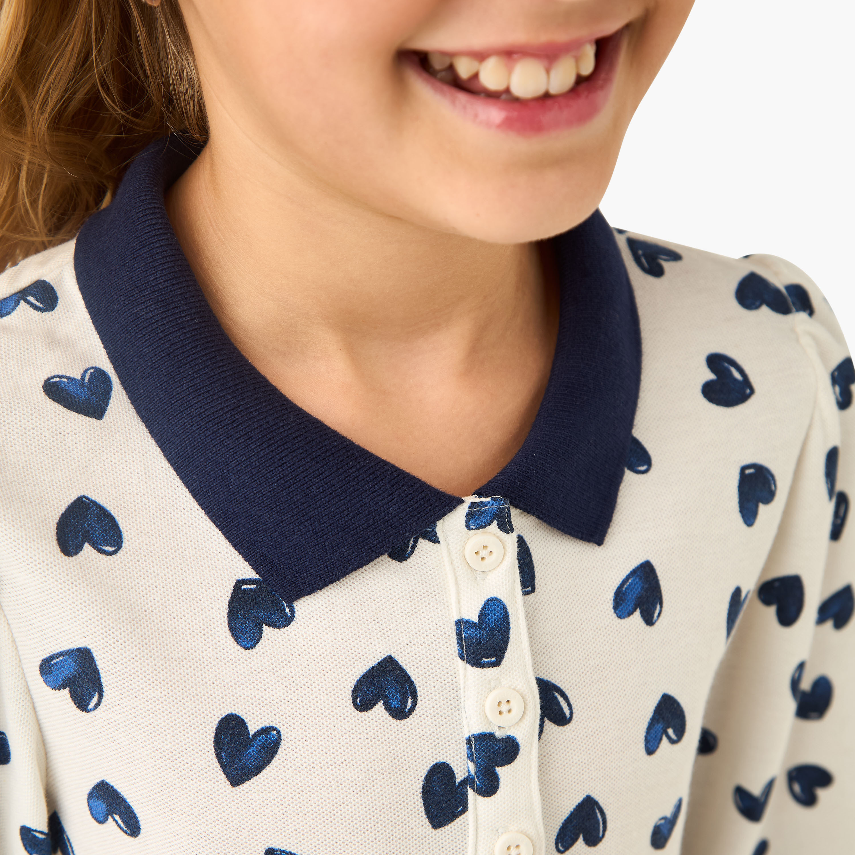 Juniors Collared Long Sleeves Knee Length Polo Dress with Heart Print-girls-clothing-dressesandjumpsuits-image-5