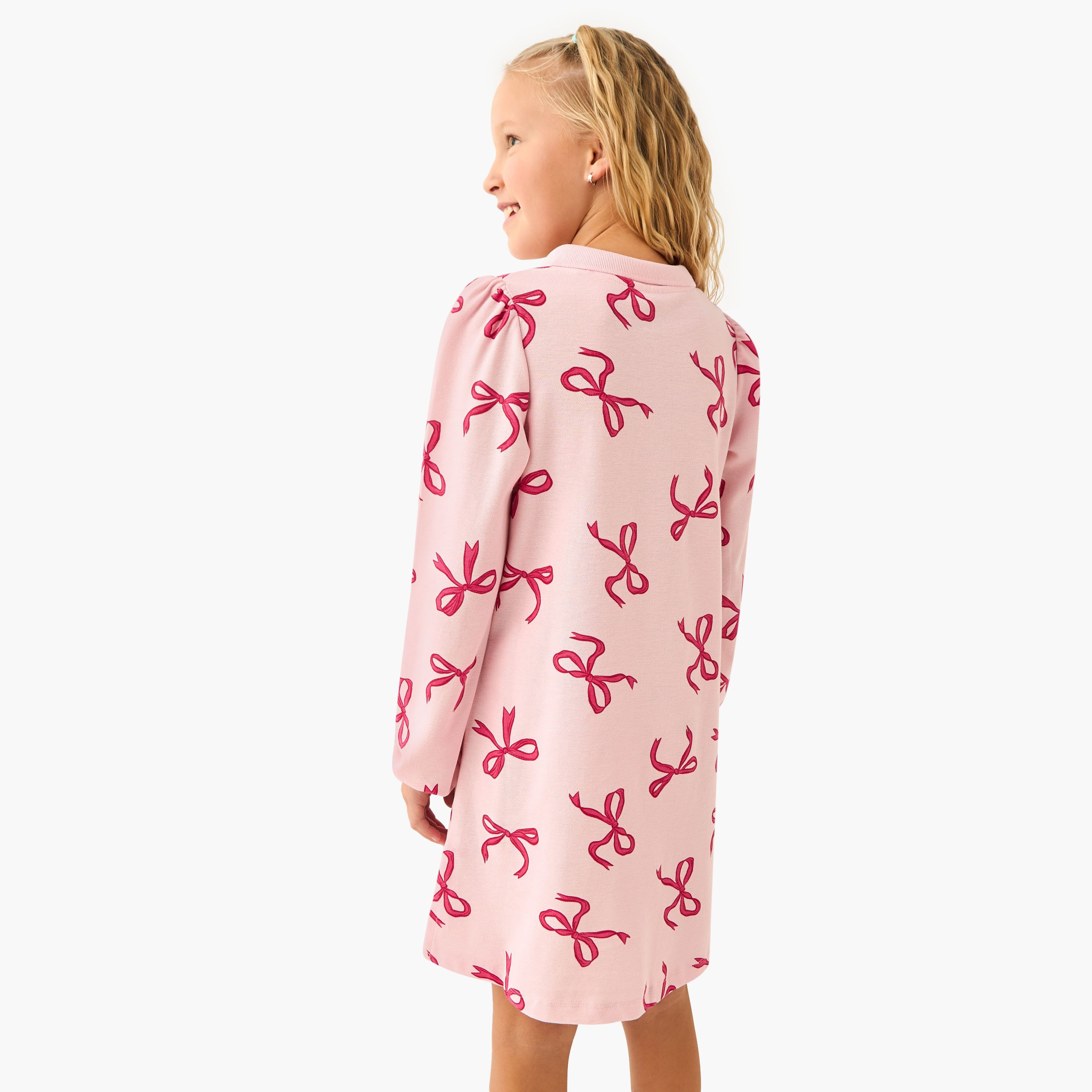 Juniors Collared Long Sleeves Knee Length Polo Dress with Heart Print-girls-clothing-dressesandjumpsuits-image-3