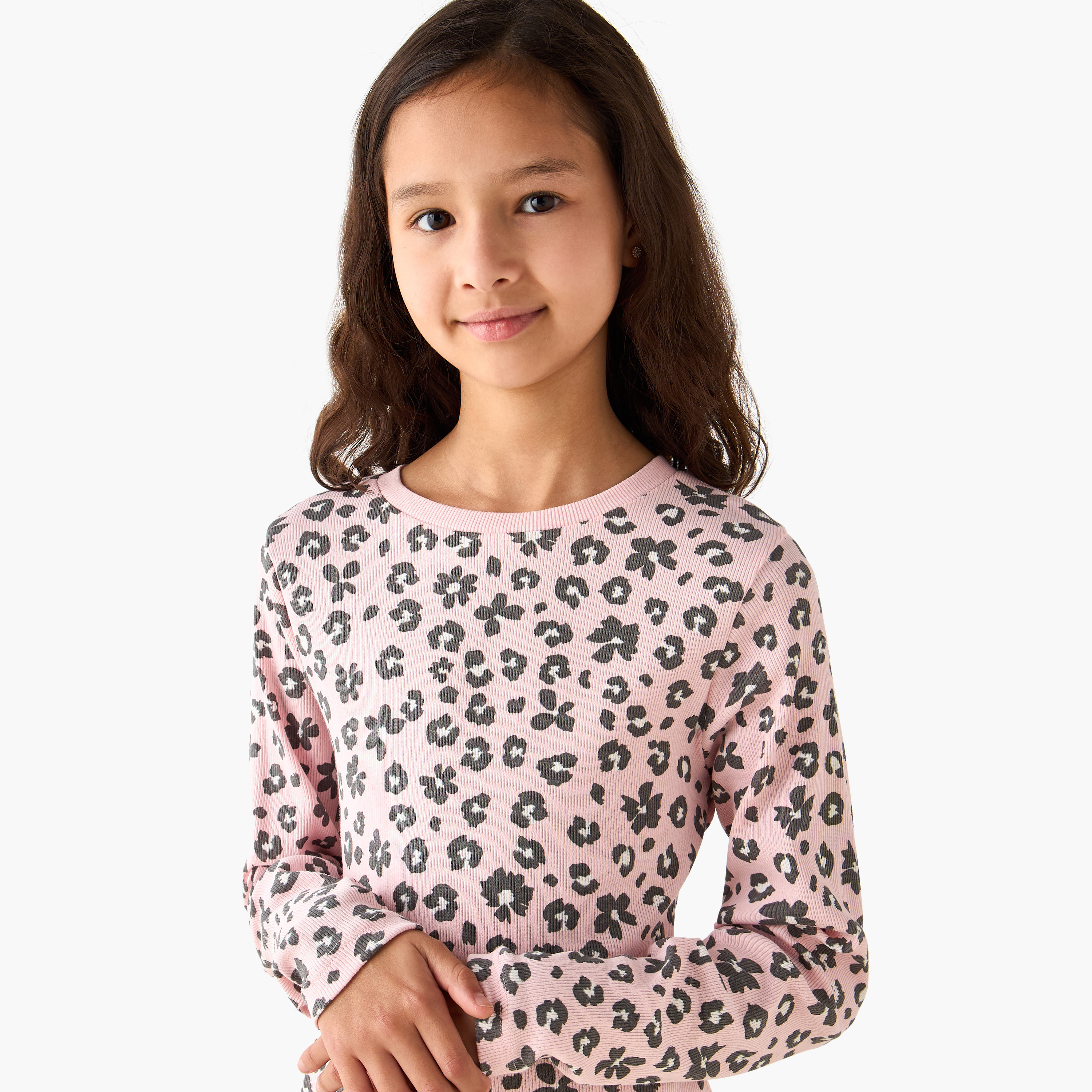 Juniors Round Neck Long Sleeves A-line Dress with Animal Print-girls-clothing-dressesandjumpsuits-image-4