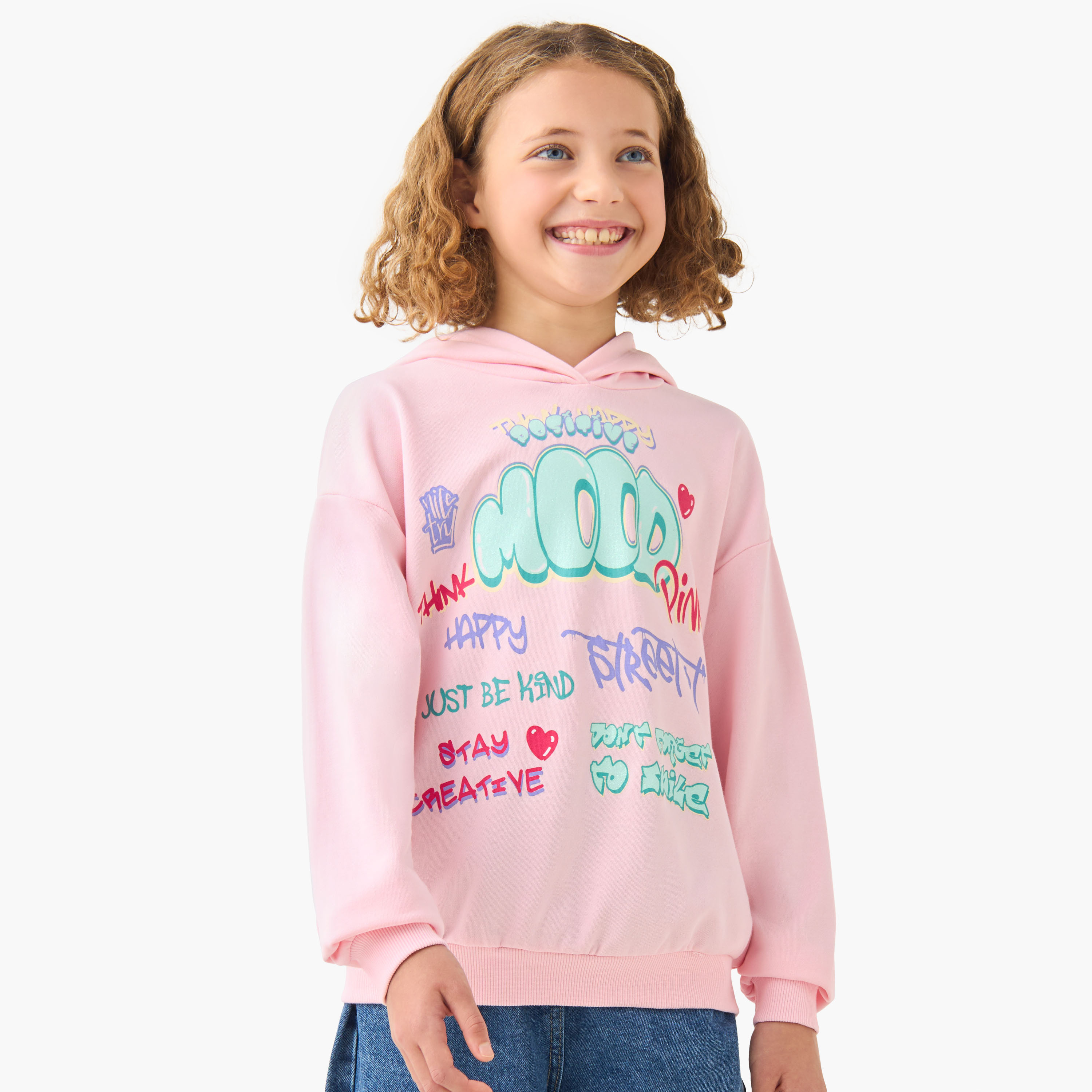 Juniors Girls Hooded Sweatshirt with Graphic Print - Cotton - Long Sleeves-girls-clothing-winterwear-sweatshirts-image-1