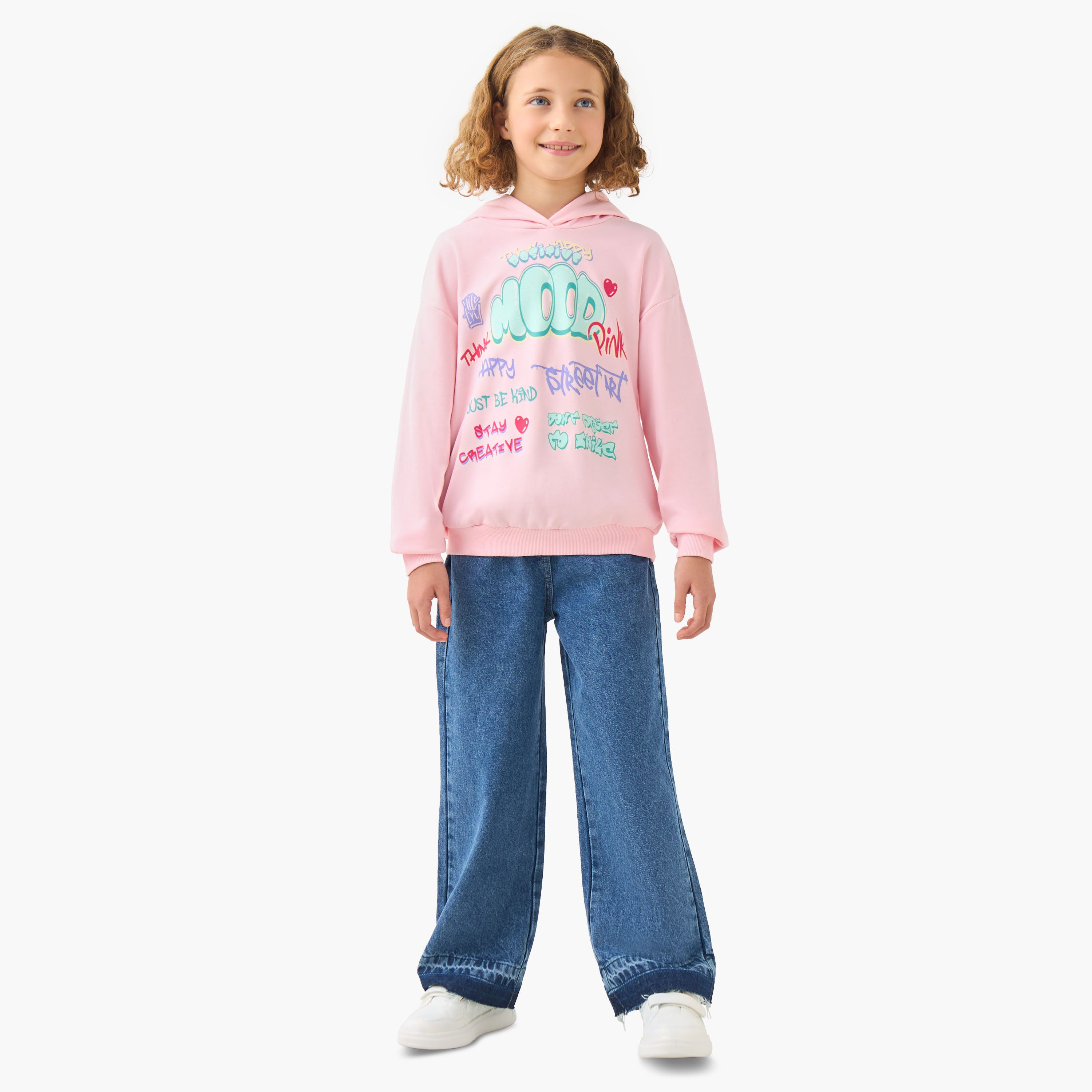 Juniors Girls Hooded Sweatshirt with Graphic Print - Cotton - Long Sleeves-girls-clothing-winterwear-sweatshirts-image-2