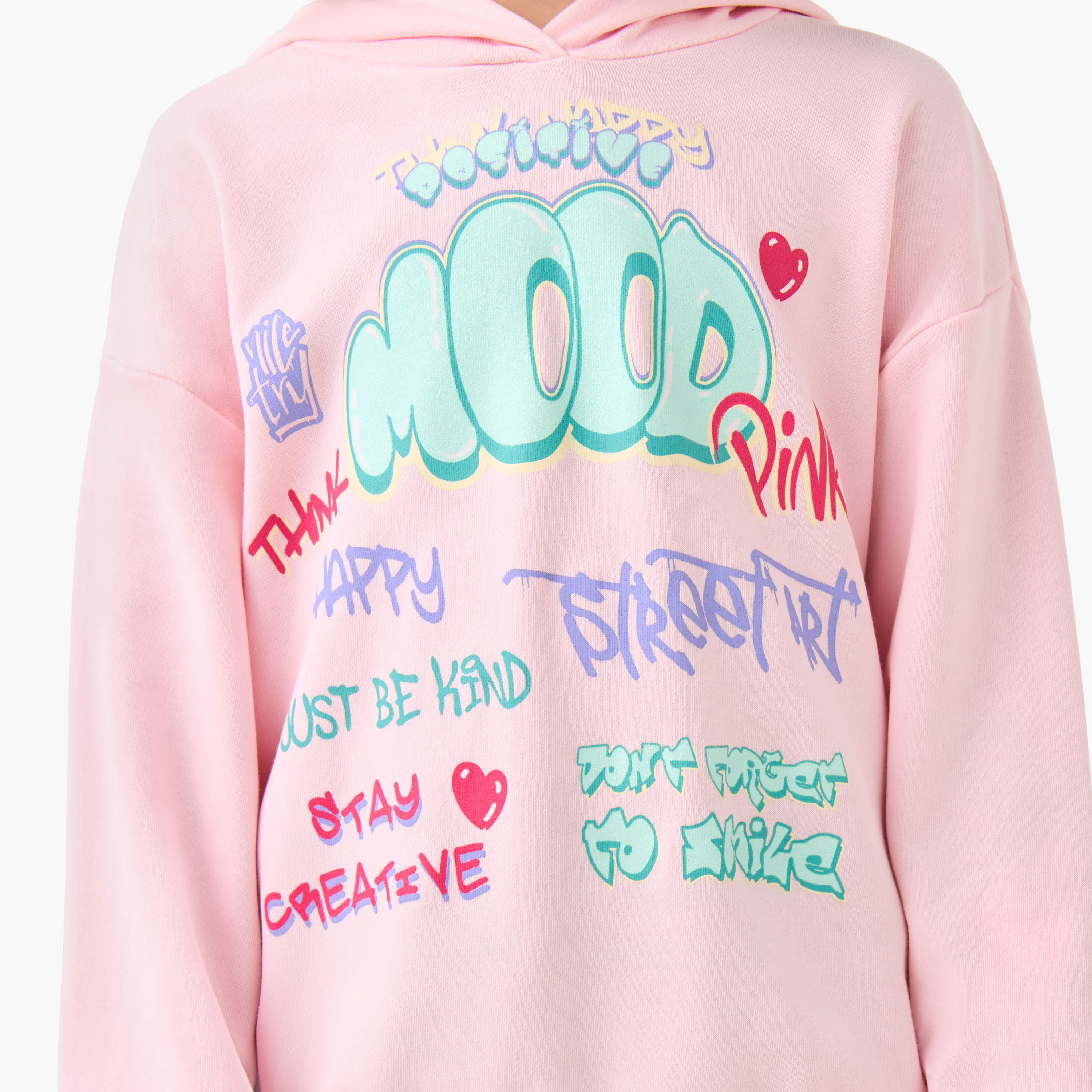 Juniors Girls Hooded Sweatshirt with Graphic Print - Cotton - Long Sleeves-girls-clothing-winterwear-sweatshirts-image-5