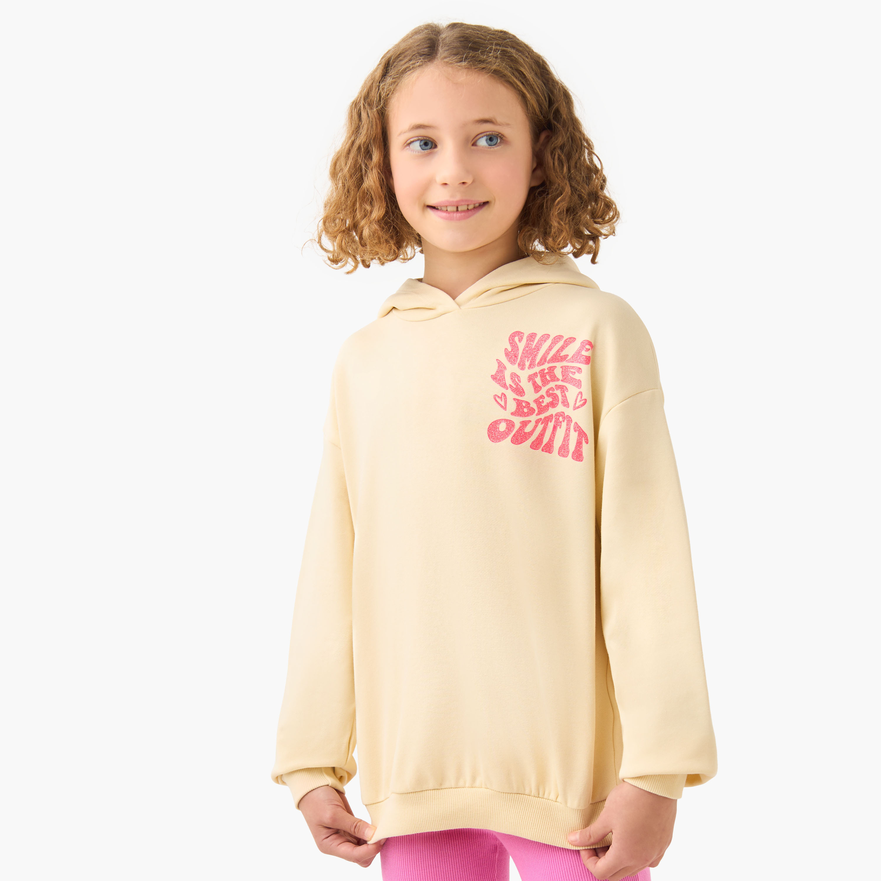 Juniors Girls Hooded Neck Sweatshirt with Slogan Print - Cotton - Long Sleeves-girls-clothing-sweatshirts-image-1