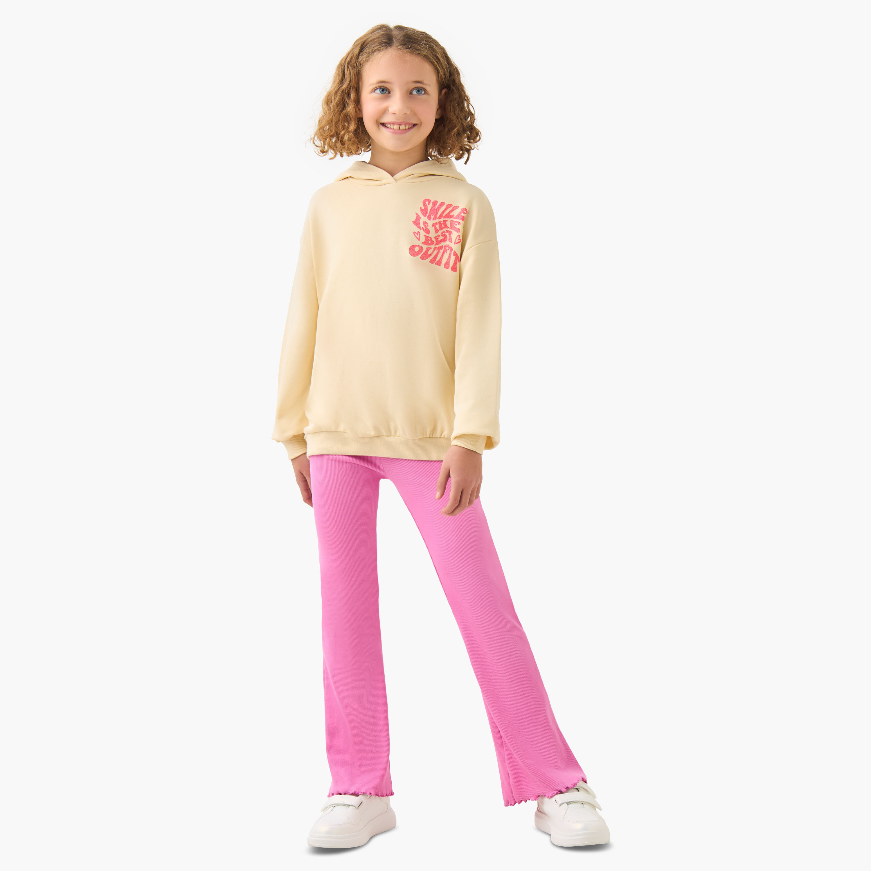 Juniors Girls Hooded Neck Sweatshirt with Slogan Print - Cotton - Long Sleeves-girls-clothing-sweatshirts-image-2
