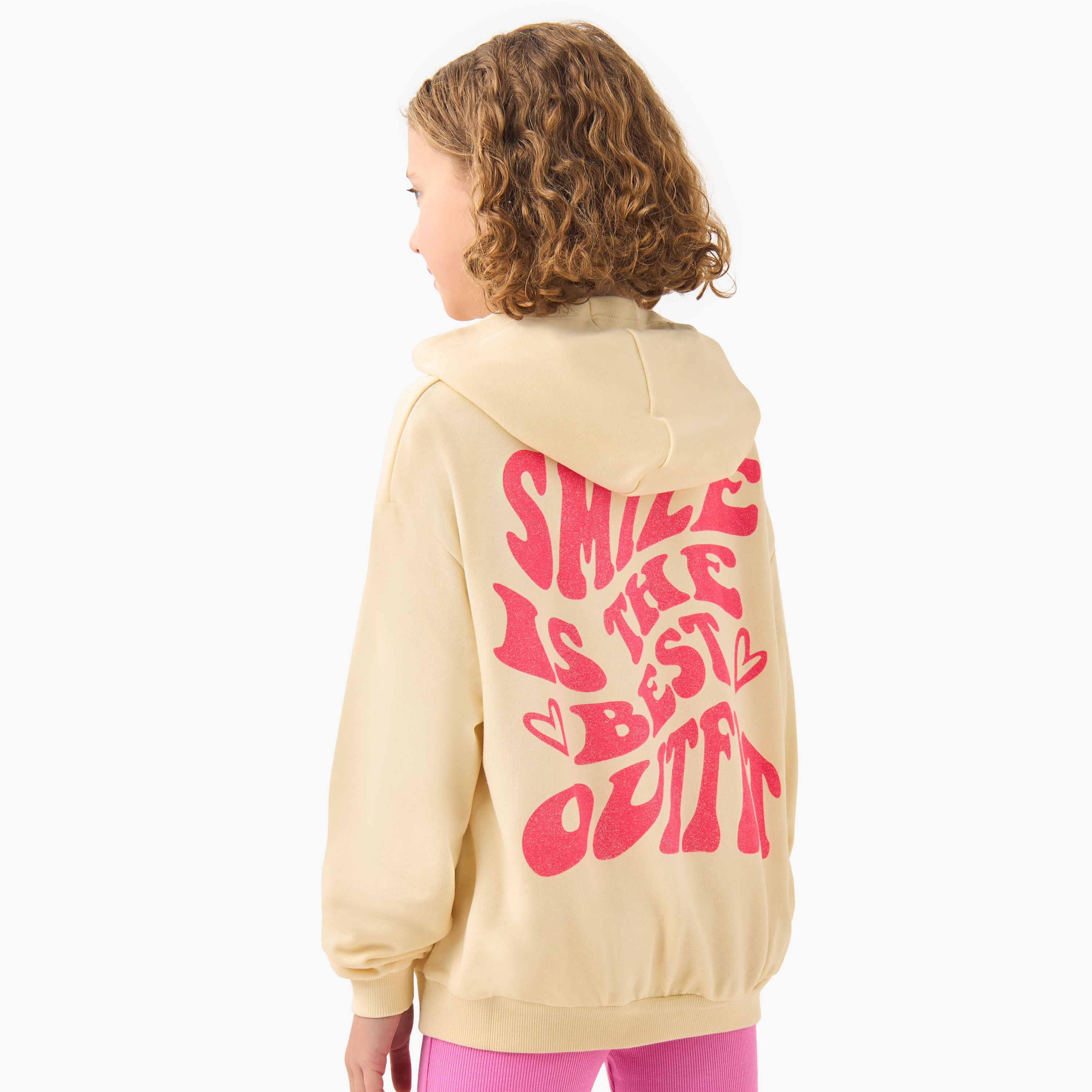 Juniors Girls Hooded Neck Sweatshirt with Slogan Print - Cotton - Long Sleeves-girls-clothing-sweatshirts-image-3