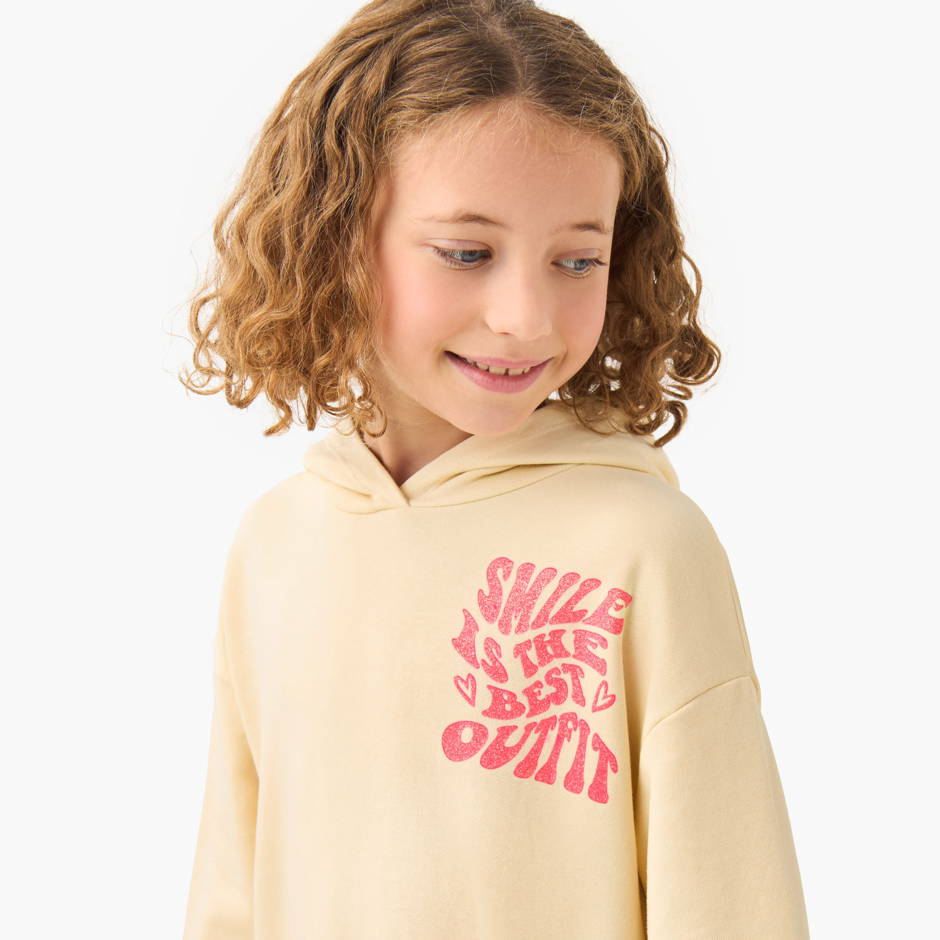 Juniors Girls Hooded Neck Sweatshirt with Slogan Print - Cotton - Long Sleeves-girls-clothing-sweatshirts-image-4