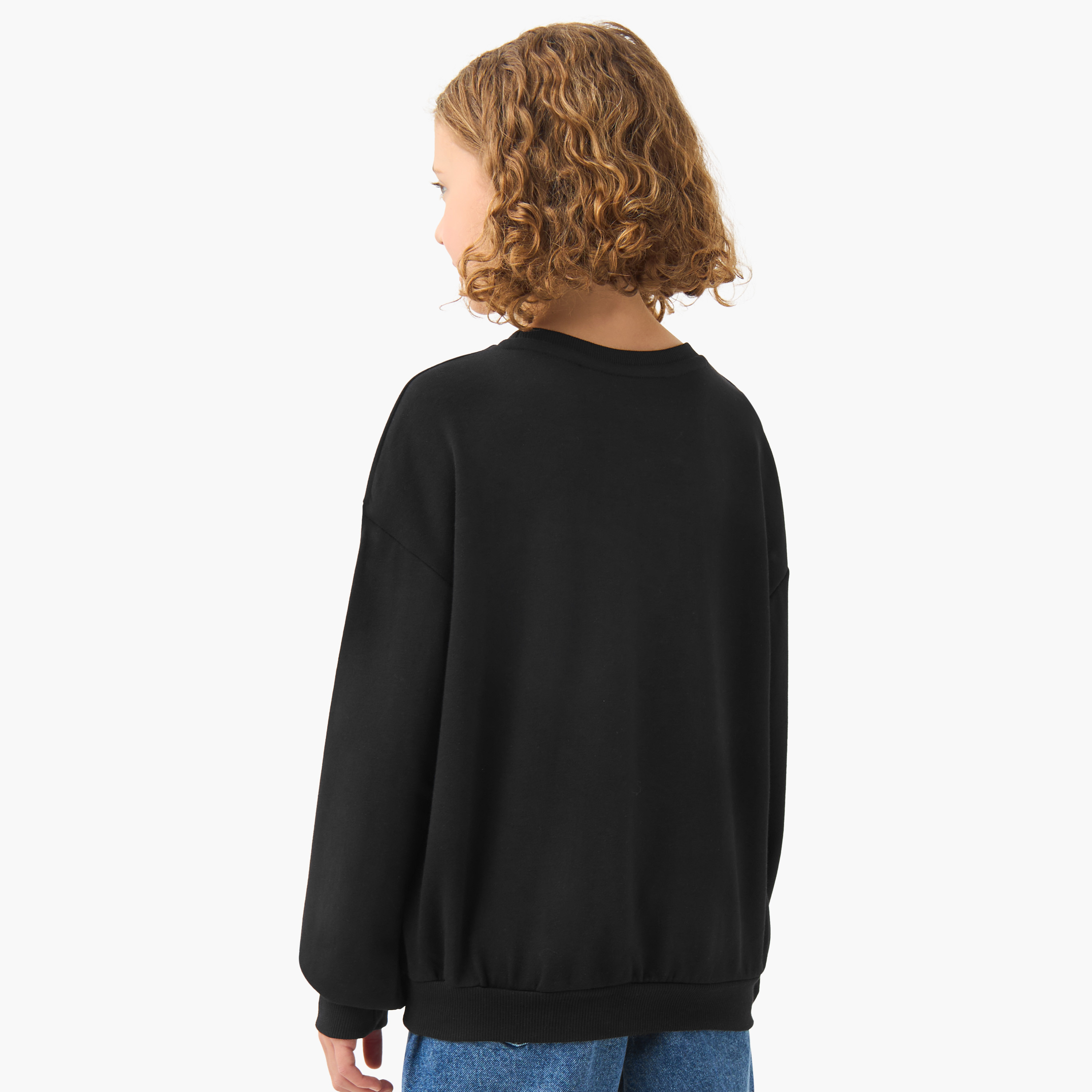 Juniors Girls Round Neck Sweatshirt with Graphic Print - Cotton - Long Sleeves-girls-clothing-sweatshirts-image-3