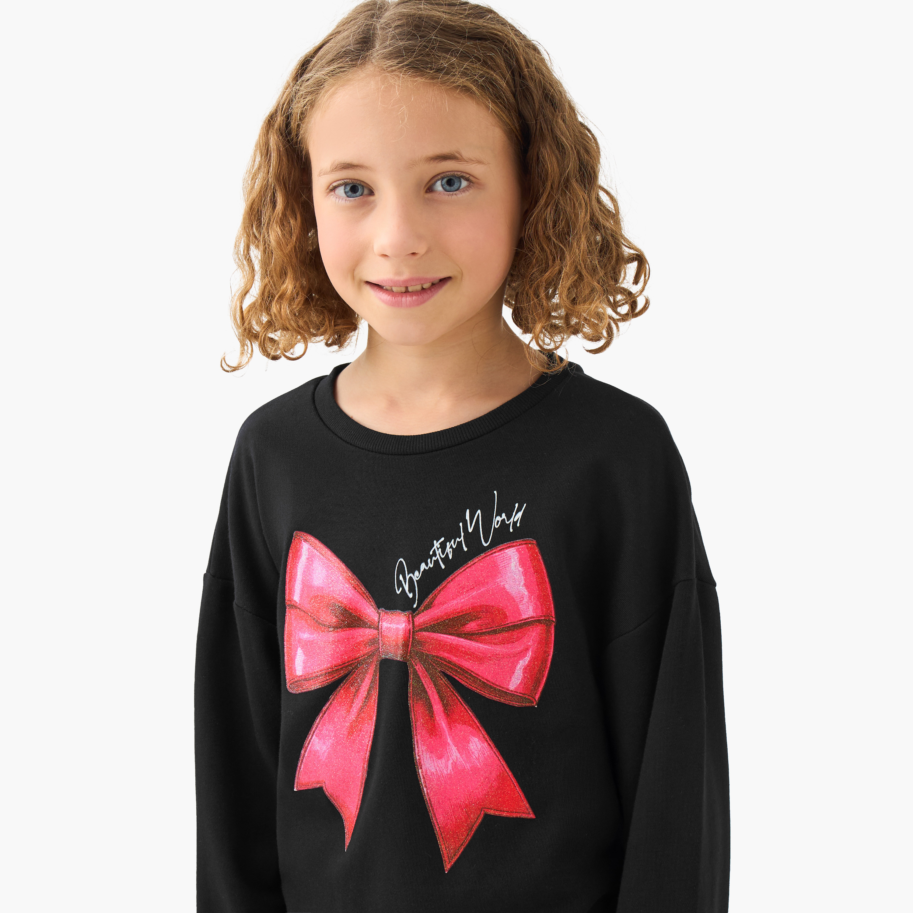 Juniors Girls Round Neck Sweatshirt with Graphic Print - Cotton - Long Sleeves-girls-clothing-sweatshirts-image-4