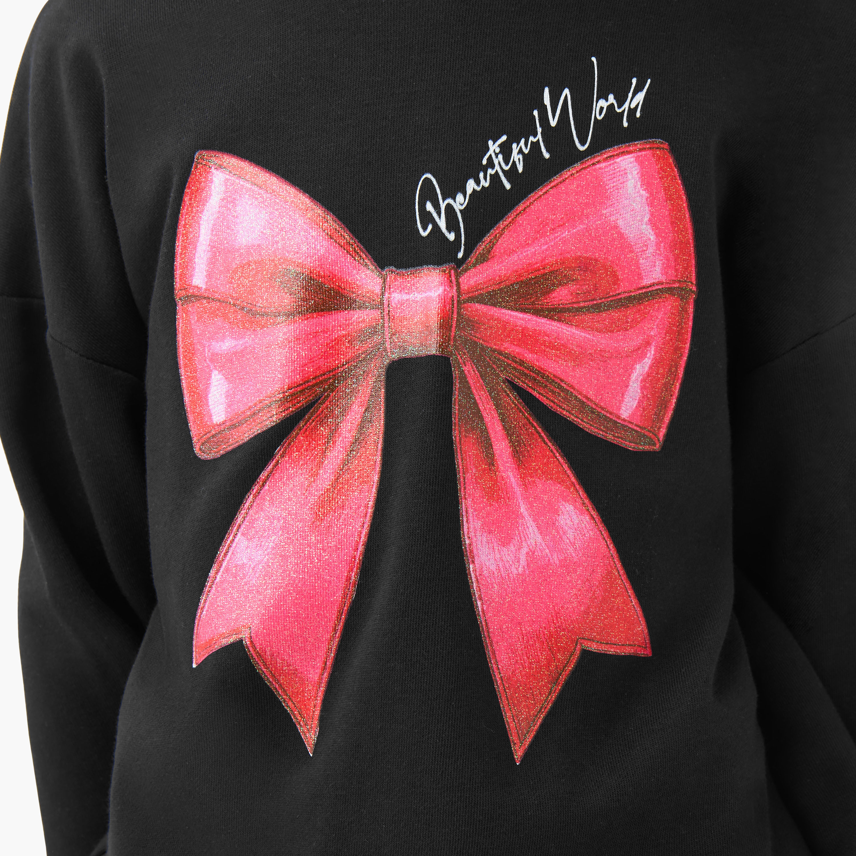 Juniors Girls Round Neck Sweatshirt with Graphic Print - Cotton - Long Sleeves-girls-clothing-sweatshirts-image-5