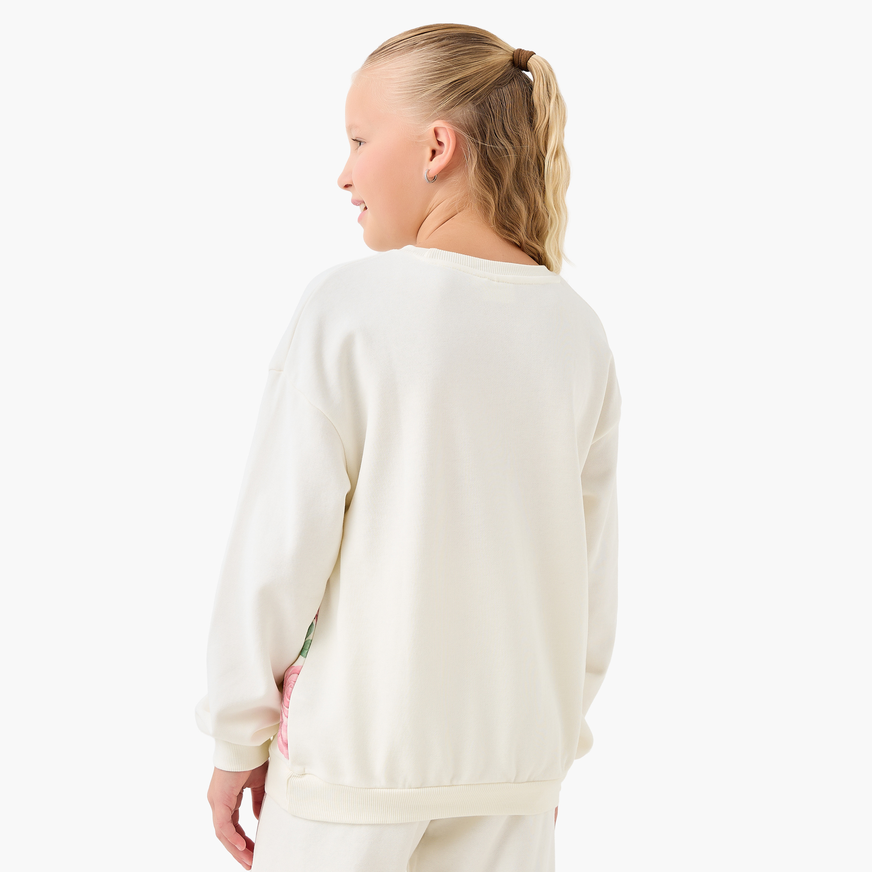 Juniors Girls Crew Neck Sweatshirt with Floral Prints - Cotton - Long Sleeves-girls-clothing-sweatshirts-image-3