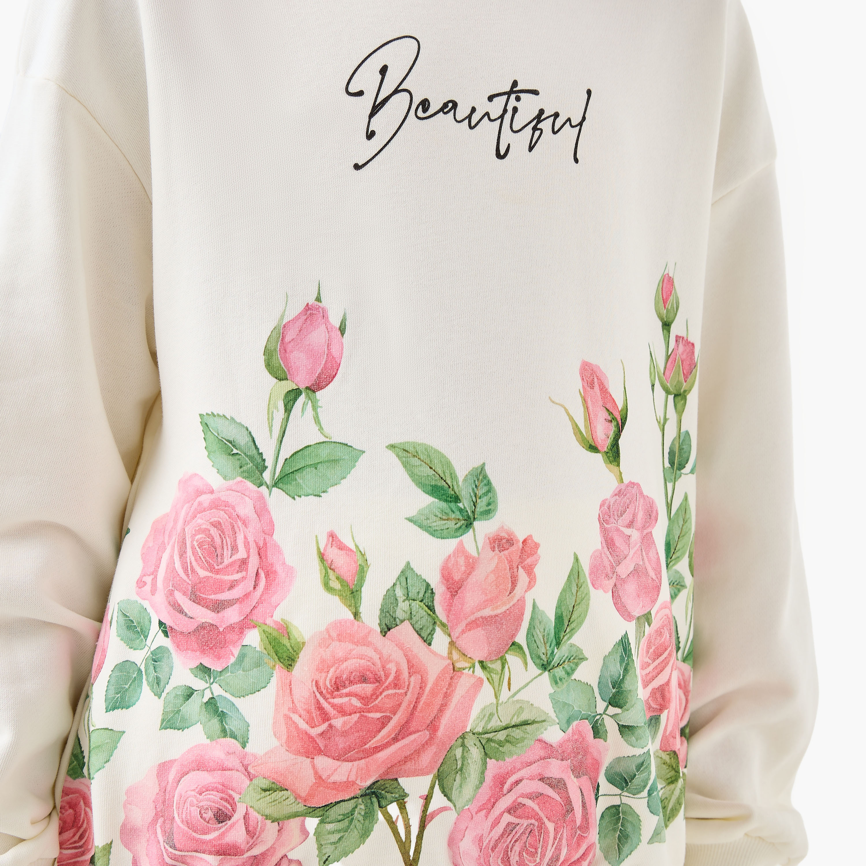Juniors Girls Crew Neck Sweatshirt with Floral Prints - Cotton - Long Sleeves-girls-clothing-sweatshirts-image-5