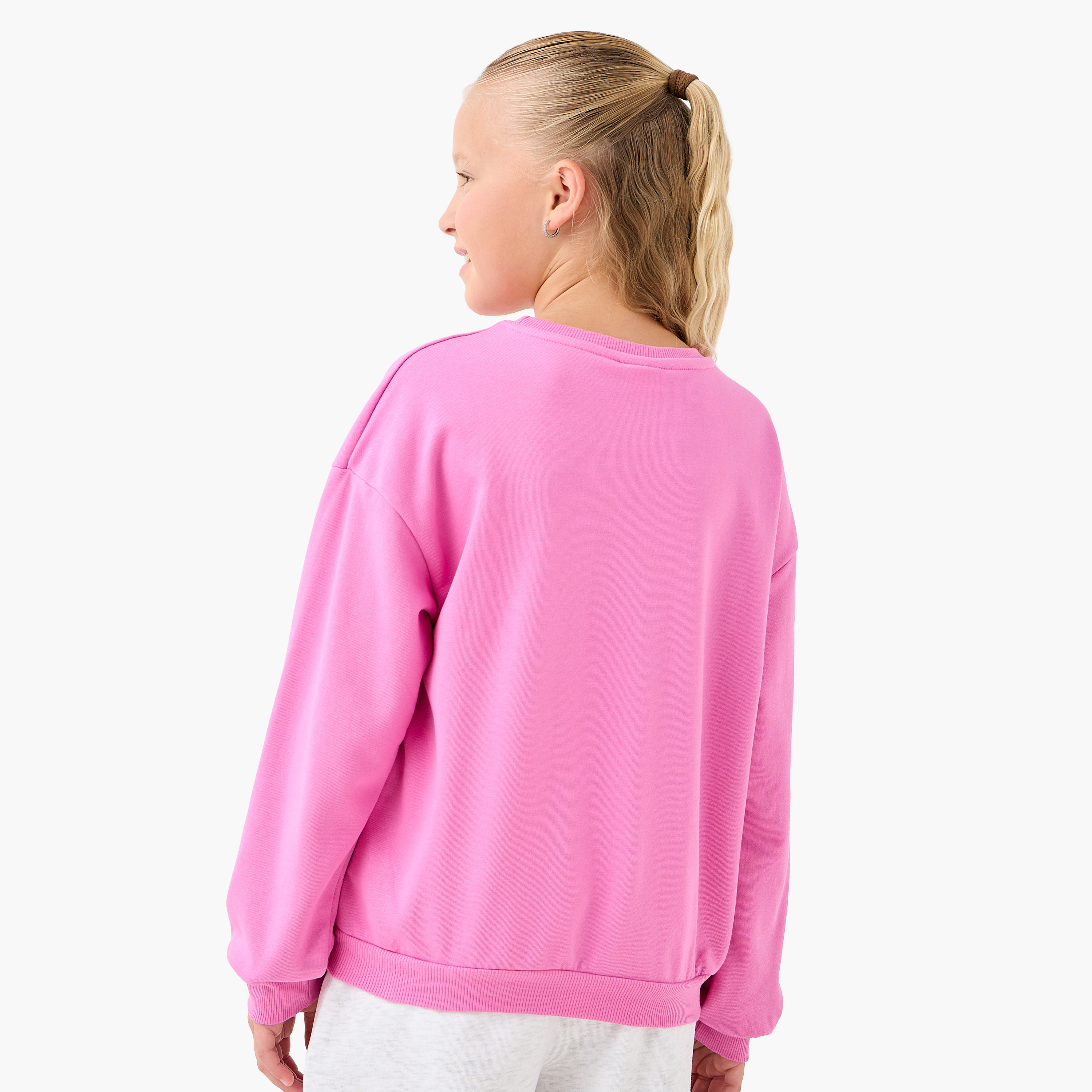 Juniors Girls Crew Neck Sweatshirt with Teddy Bear Print - Cotton - Long Sleeves-girls-clothing-sweatshirts-image-3