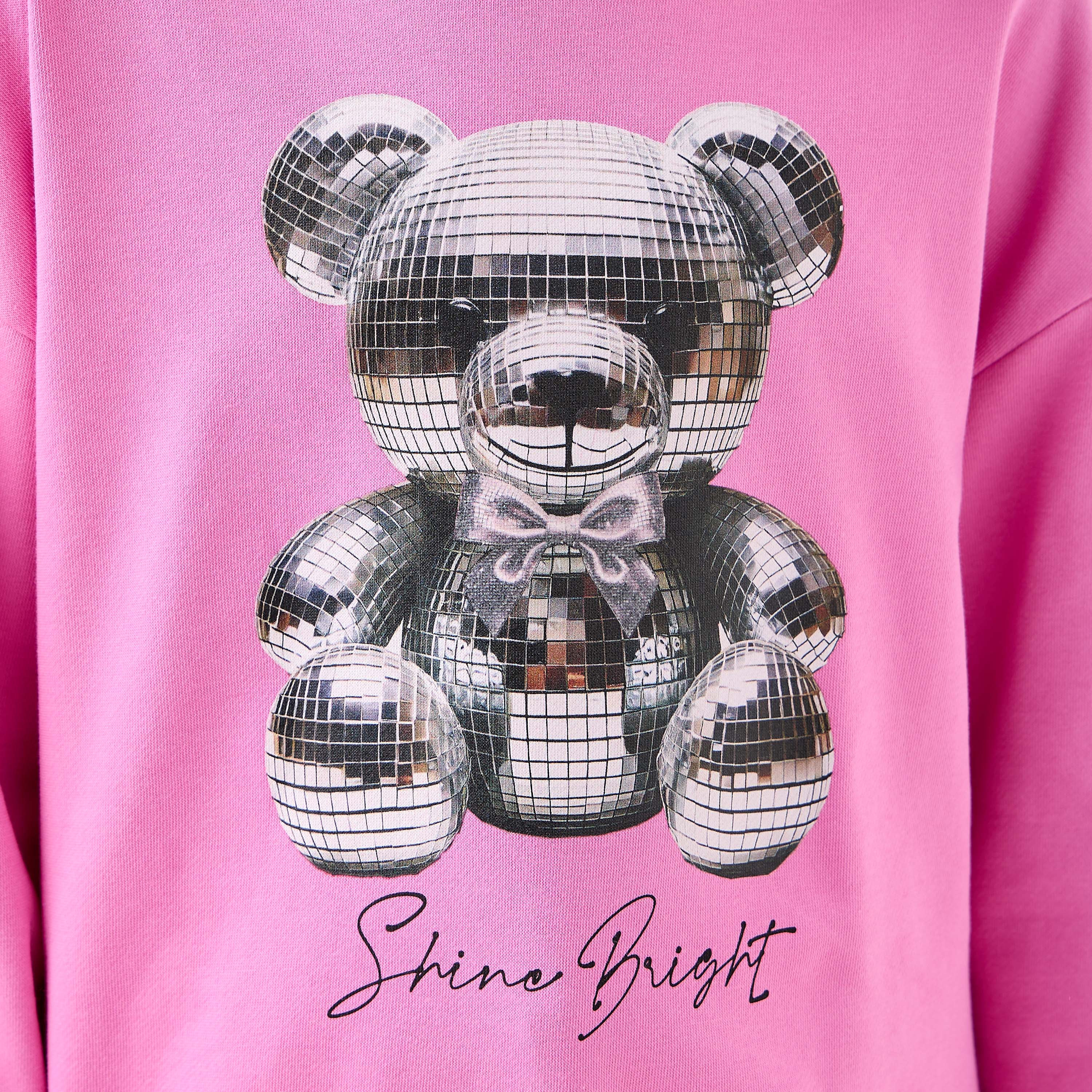 Juniors Girls Crew Neck Sweatshirt with Teddy Bear Print - Cotton - Long Sleeves-girls-clothing-sweatshirts-image-5