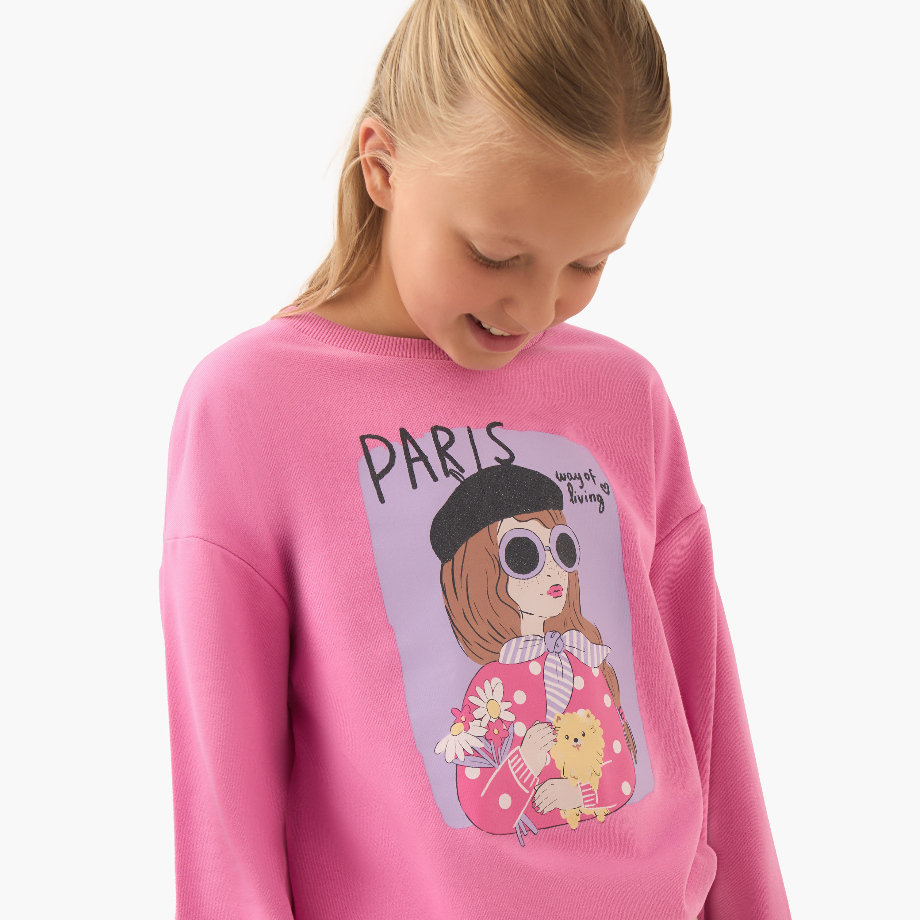 Juniors Graphic Print Sweatshirt with Long Sleeves-girls-clothing-winterwear-sweatshirts-image-4