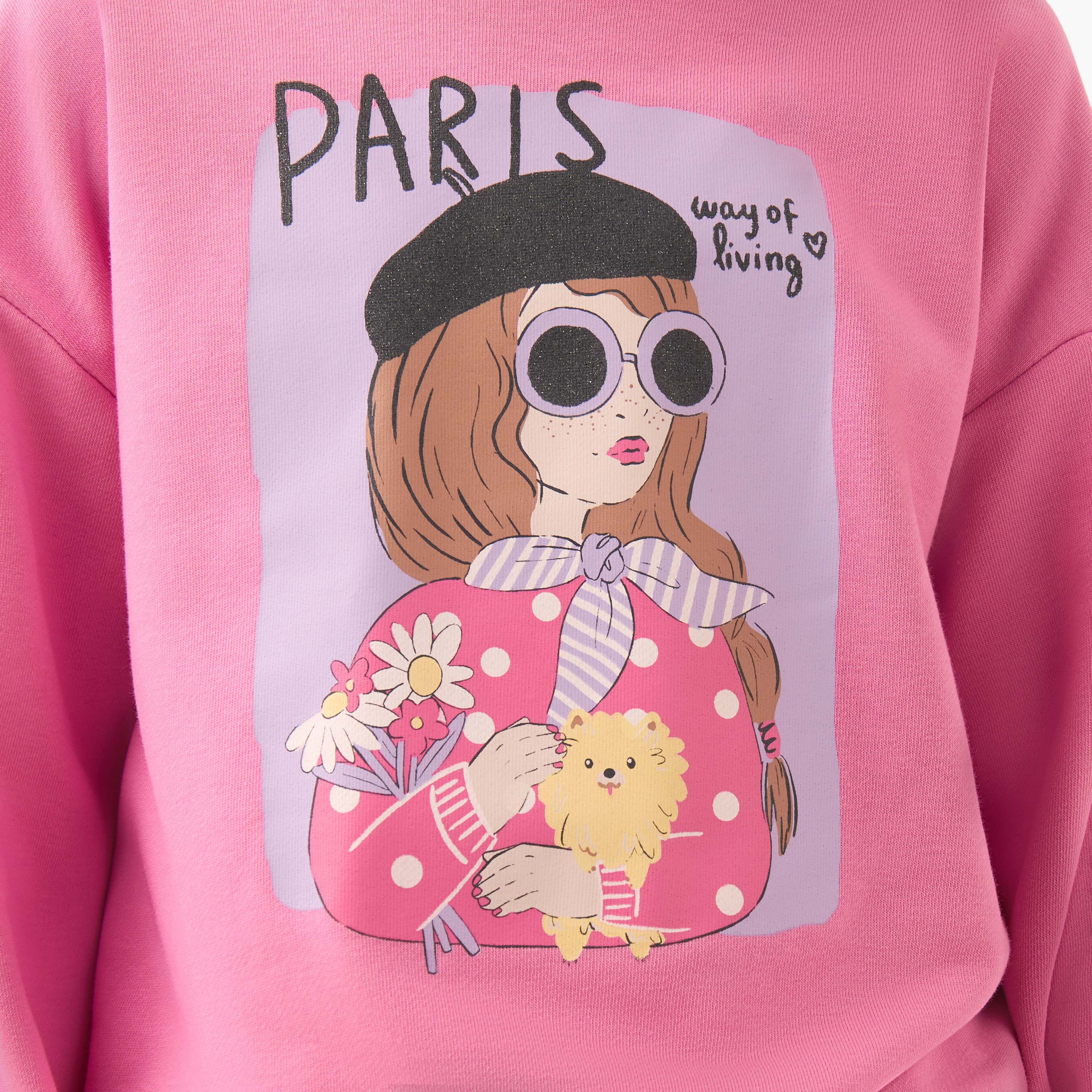 Juniors Graphic Print Sweatshirt with Long Sleeves-girls-clothing-winterwear-sweatshirts-image-5