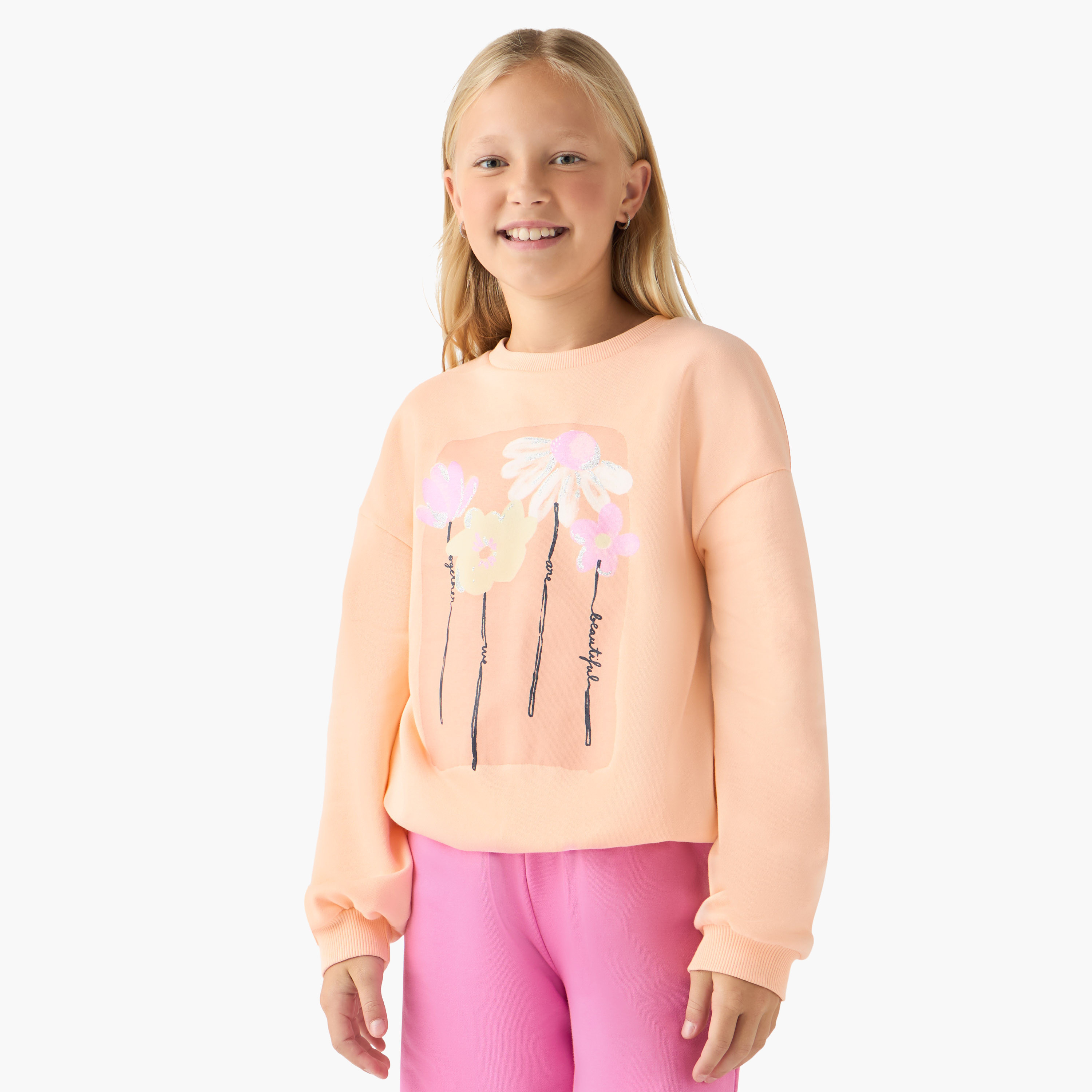 سويت شيرت بأكمام طويلة وطبعات زهرية من جونيورز-girls-clothing-winterwear-sweatshirts-image-5