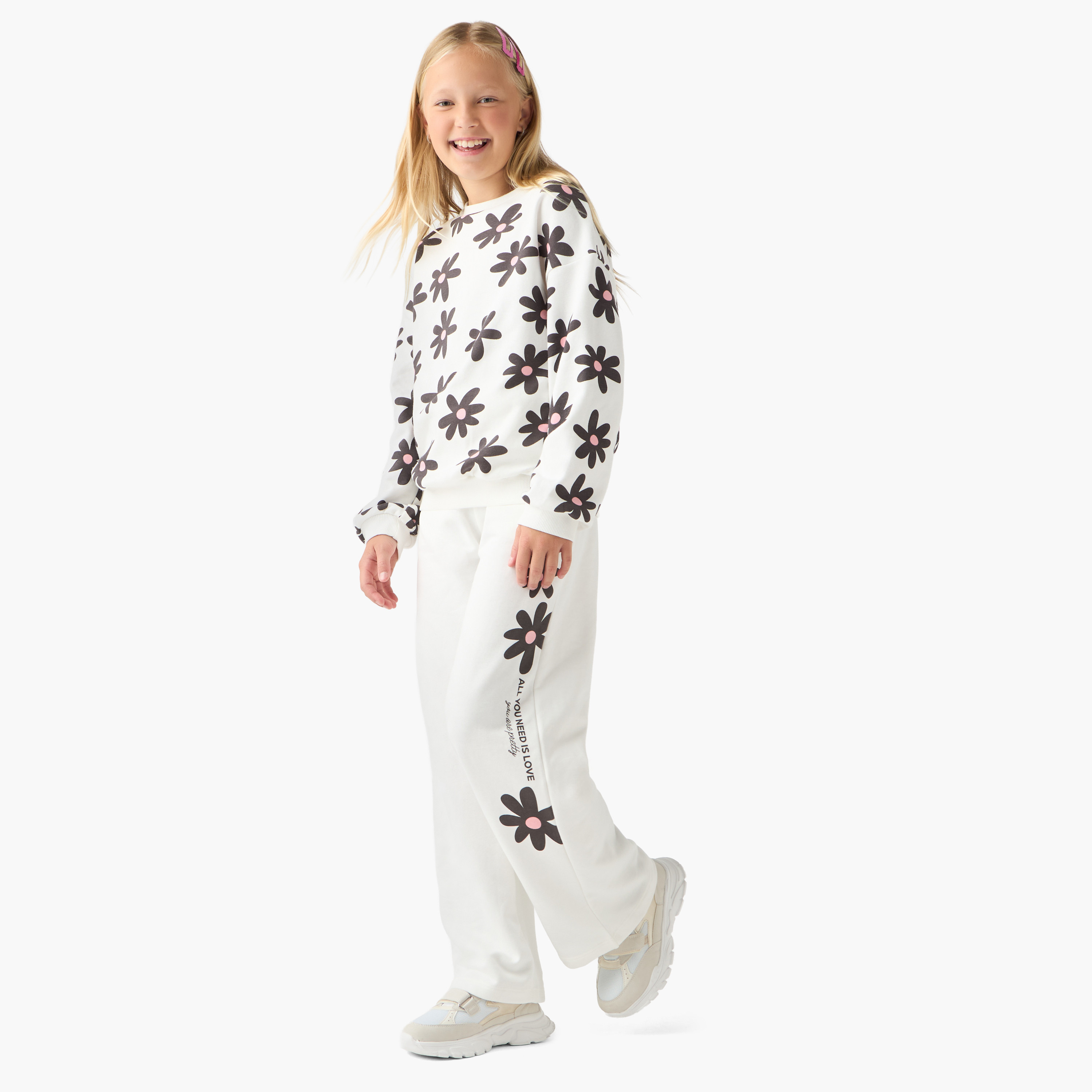 Juniors Floral Print Sweatshirt with Long Sleeves-girls-clothing-winterwear-sweatshirts-image-2