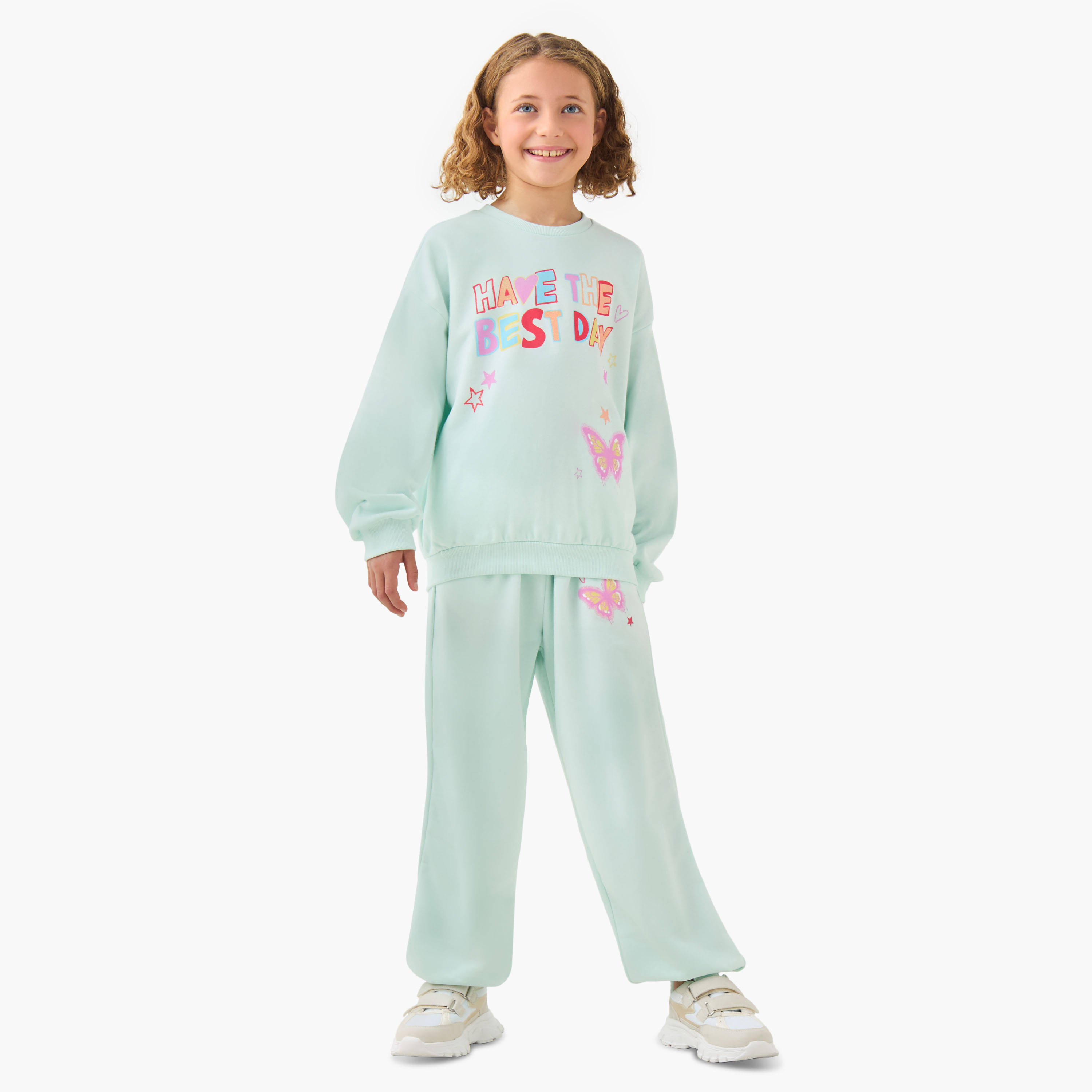 Juniors Girls Crew Neck Sweatshirt with Slogan Print - Cotton - Long Sleeves-girls-clothing-sweatshirts-image-2