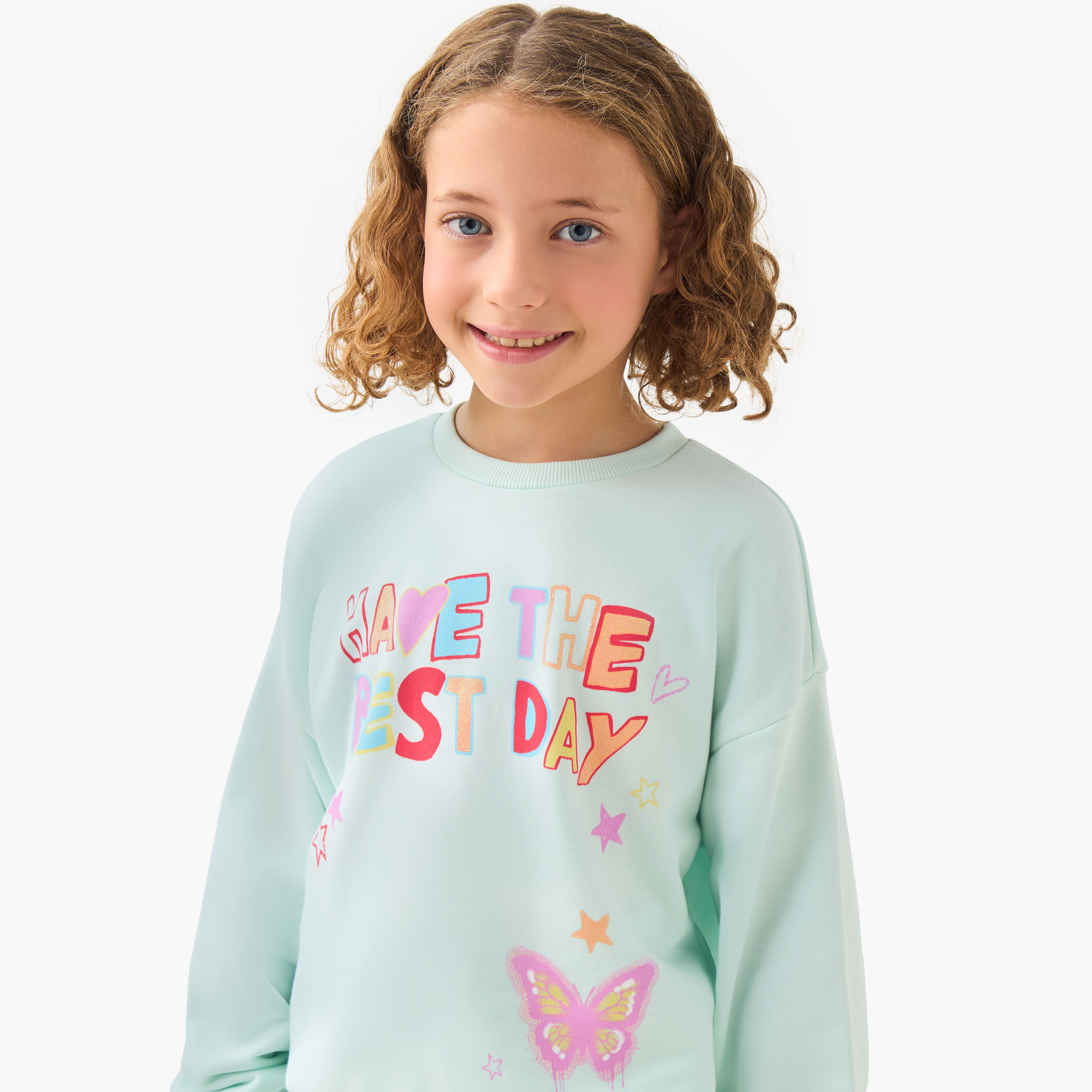 Juniors Girls Crew Neck Sweatshirt with Slogan Print - Cotton - Long Sleeves-girls-clothing-sweatshirts-image-4
